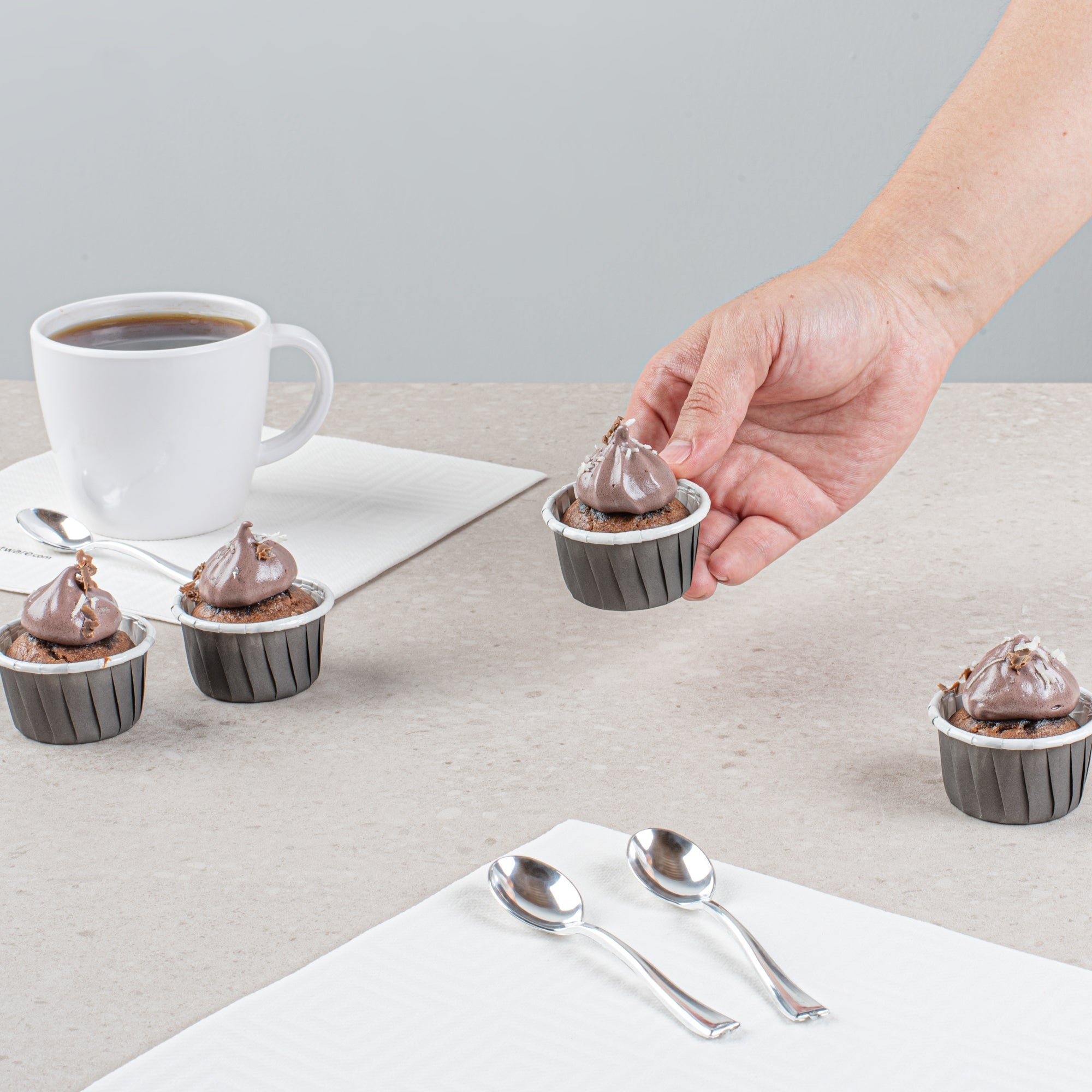 Panificio 1 oz Round Gray Paper Small Baking Cup - Pleated - 2" x 2" x 1 1/4" - 200 count box