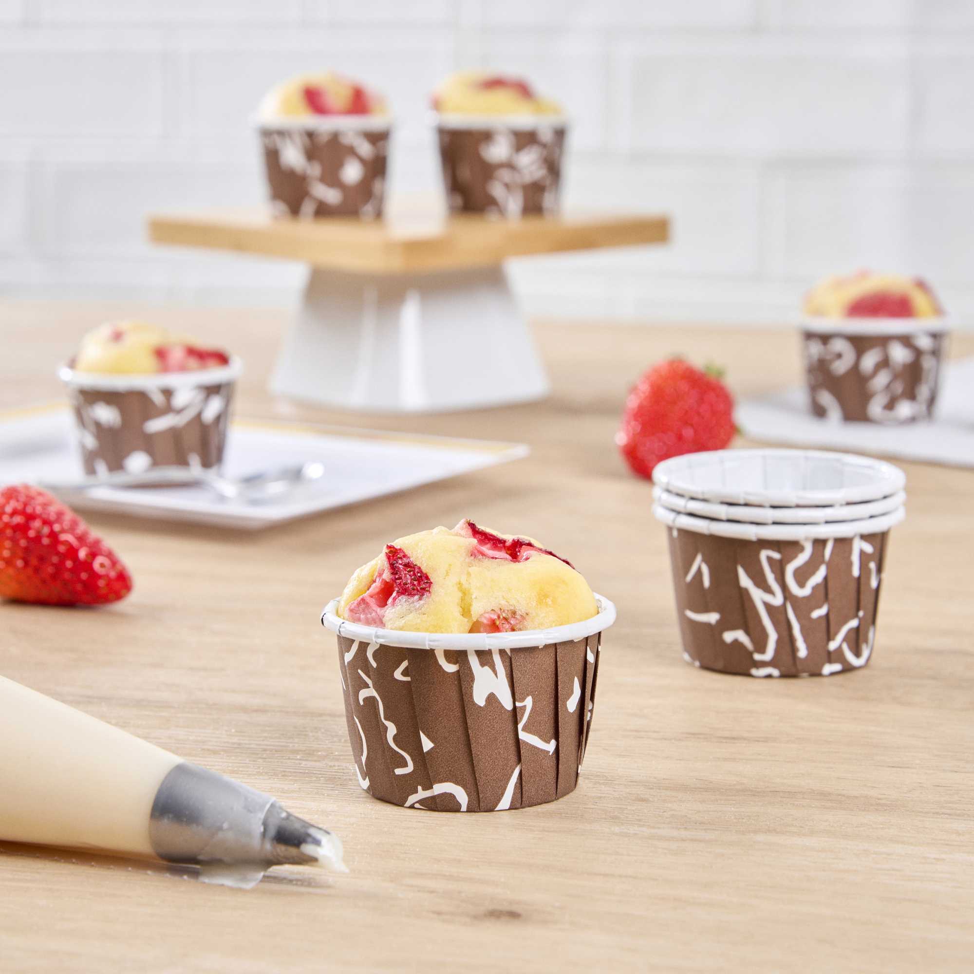 Panificio 2 oz Round Chocolate Wisp Paper Medium Baking Cup - Pleated - 2 1/4" x 2 1/4" x 1 1/2" - 200 count box