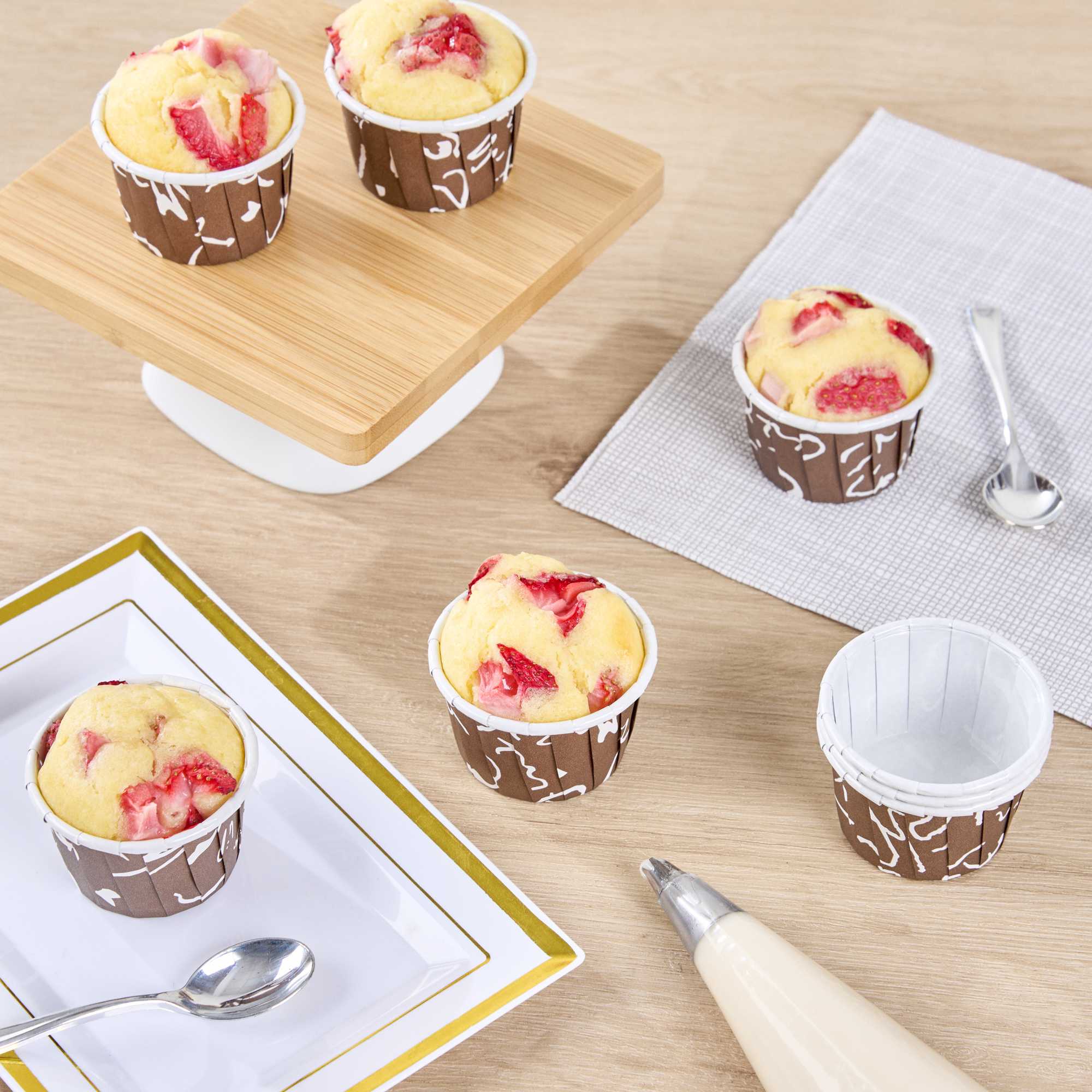 Panificio 2 oz Round Chocolate Wisp Paper Medium Baking Cup - Pleated - 2 1/4" x 2 1/4" x 1 1/2" - 200 count box