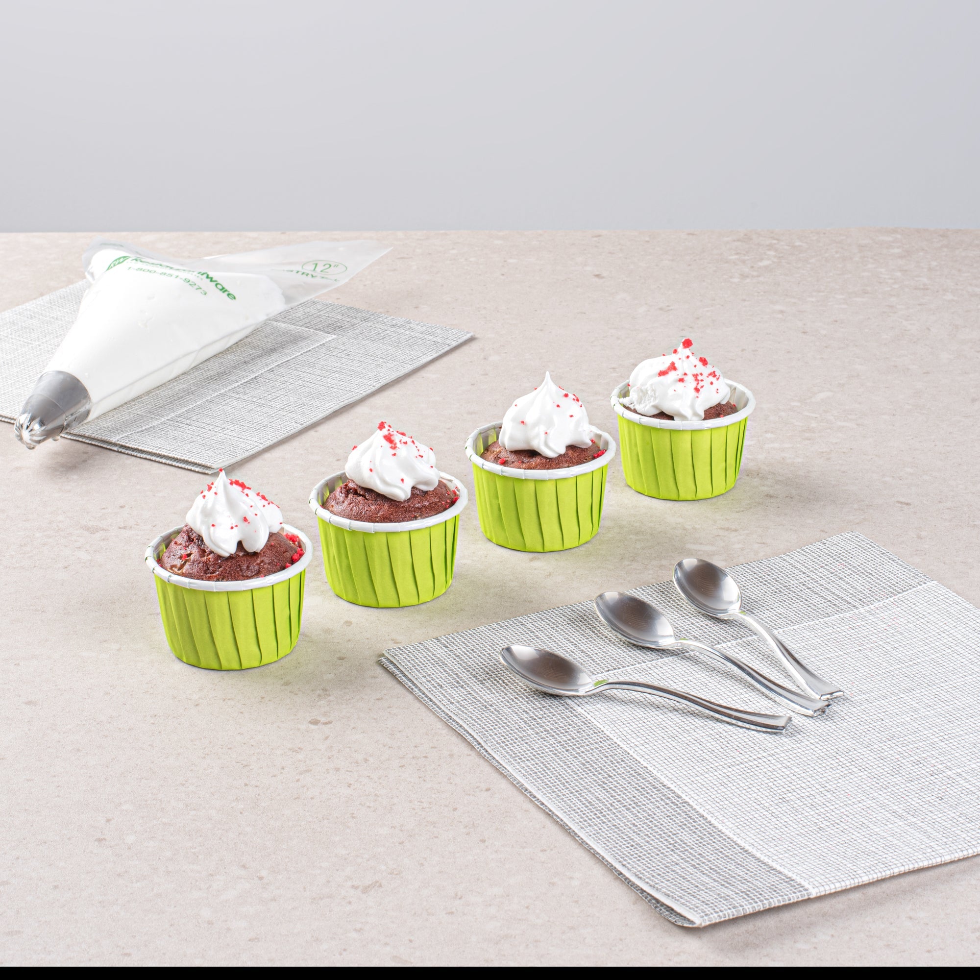Panificio 2 oz Round Eco Green Paper Medium Baking Cup - Pleated - 2 1/4" x 2 1/4" x 1 1/2" - 200 count box