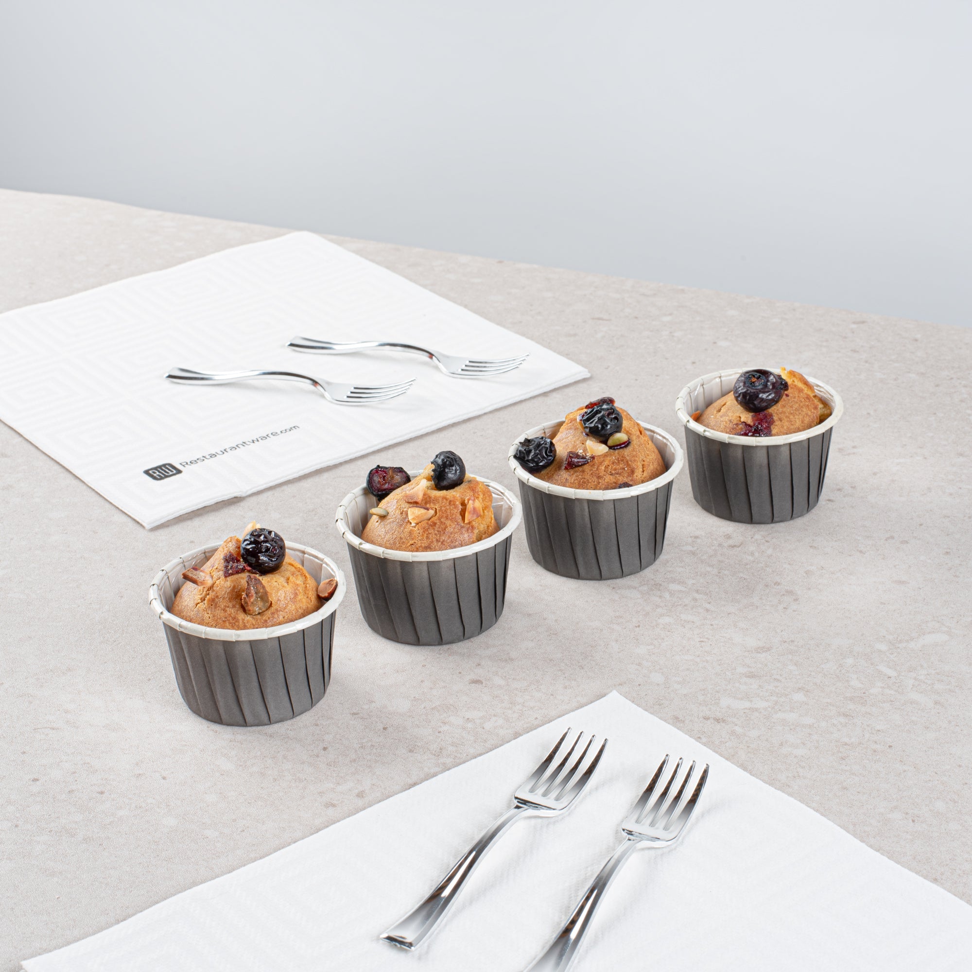 Panificio 2 oz Round Gray Paper Medium Baking Cup - Pleated - 2 1/4" x 2 1/4" x 1 1/2" - 200 count box
