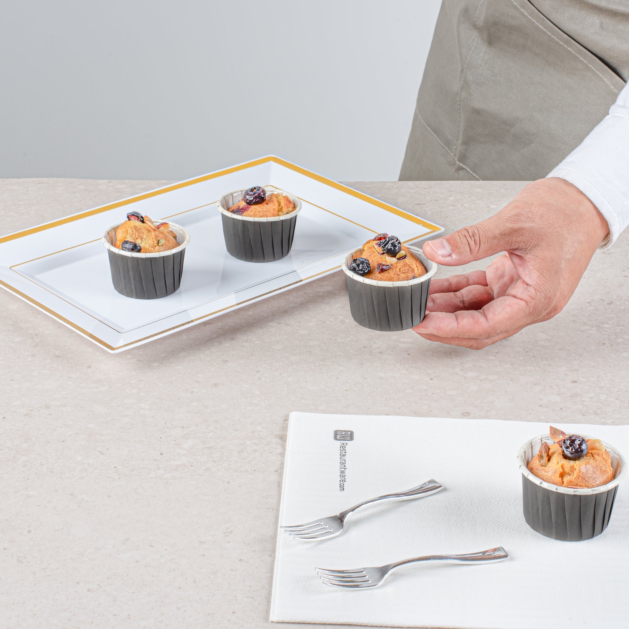 Panificio 2 oz Round Gray Paper Medium Baking Cup - Pleated - 2 1/4" x 2 1/4" x 1 1/2" - 200 count box