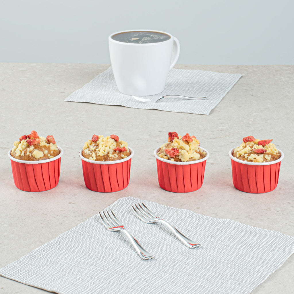 Panificio 2 oz Round Red Paper Medium Baking Cup - Pleated - 2 1/4" x 2 1/4" x 1 1/2" - 200 count box