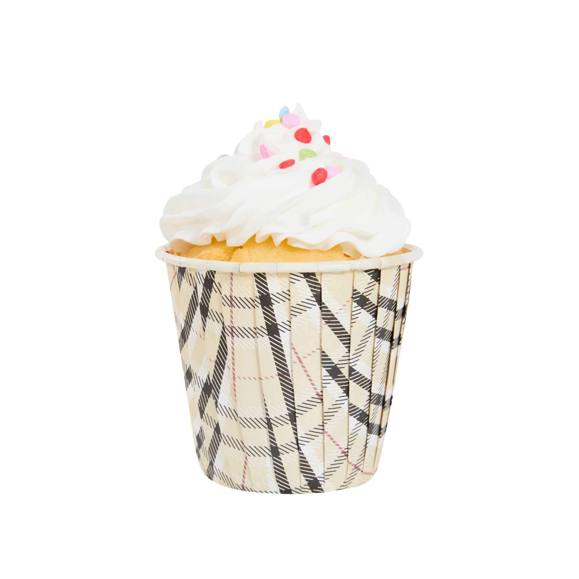 Panificio 4 oz Round Plaid Paper Tall Baking Cup - Pleated - 3" x 3" x 2 3/4" - 200 count box