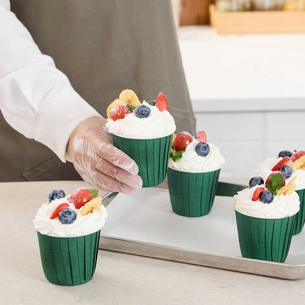 Panificio 4 oz Round Forest Green Paper Tall Baking Cup - Pleated - 3" x 3" x 2 3/4" - 200 count box