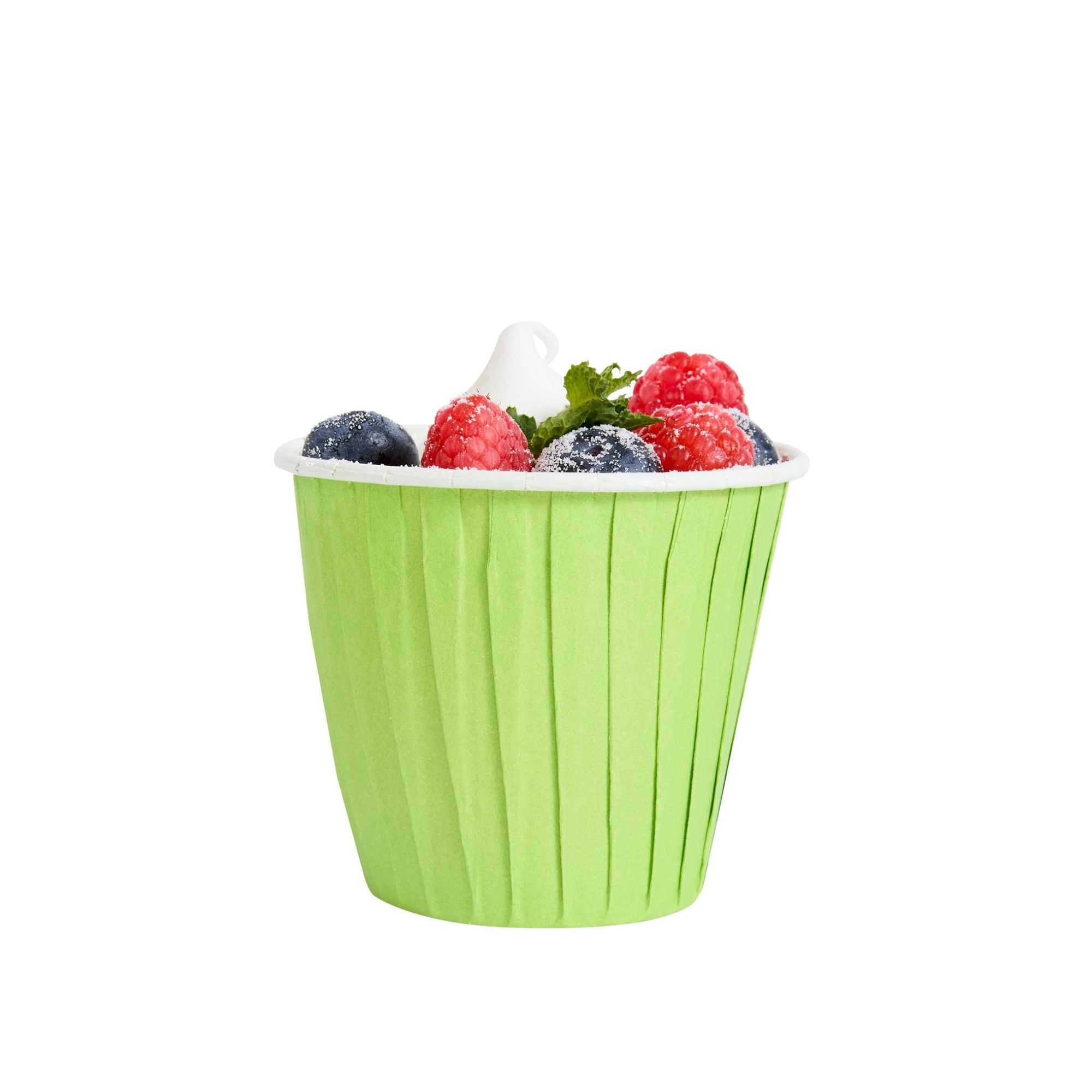 Panificio 4 oz Round Eco Green Paper Tall Baking Cup - Pleated - 3" x 3" x 2 3/4" - 200 count box