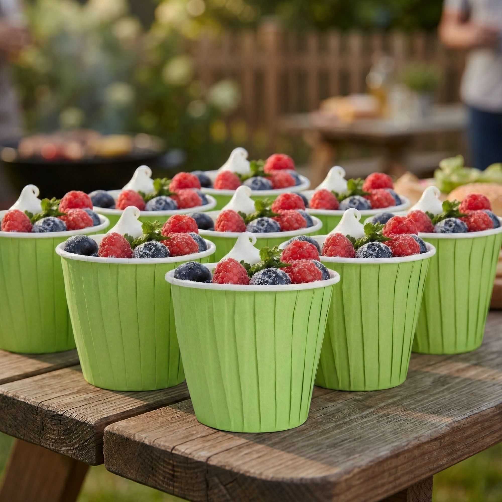 Panificio 4 oz Round Eco Green Paper Tall Baking Cup - Pleated - 3" x 3" x 2 3/4" - 200 count box