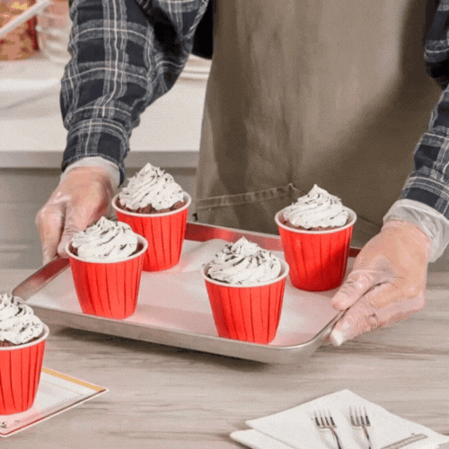 Panificio 4 oz Round Red Paper Tall Baking Cup - Pleated - 3" x 3" x 2 3/4" - 200 count box