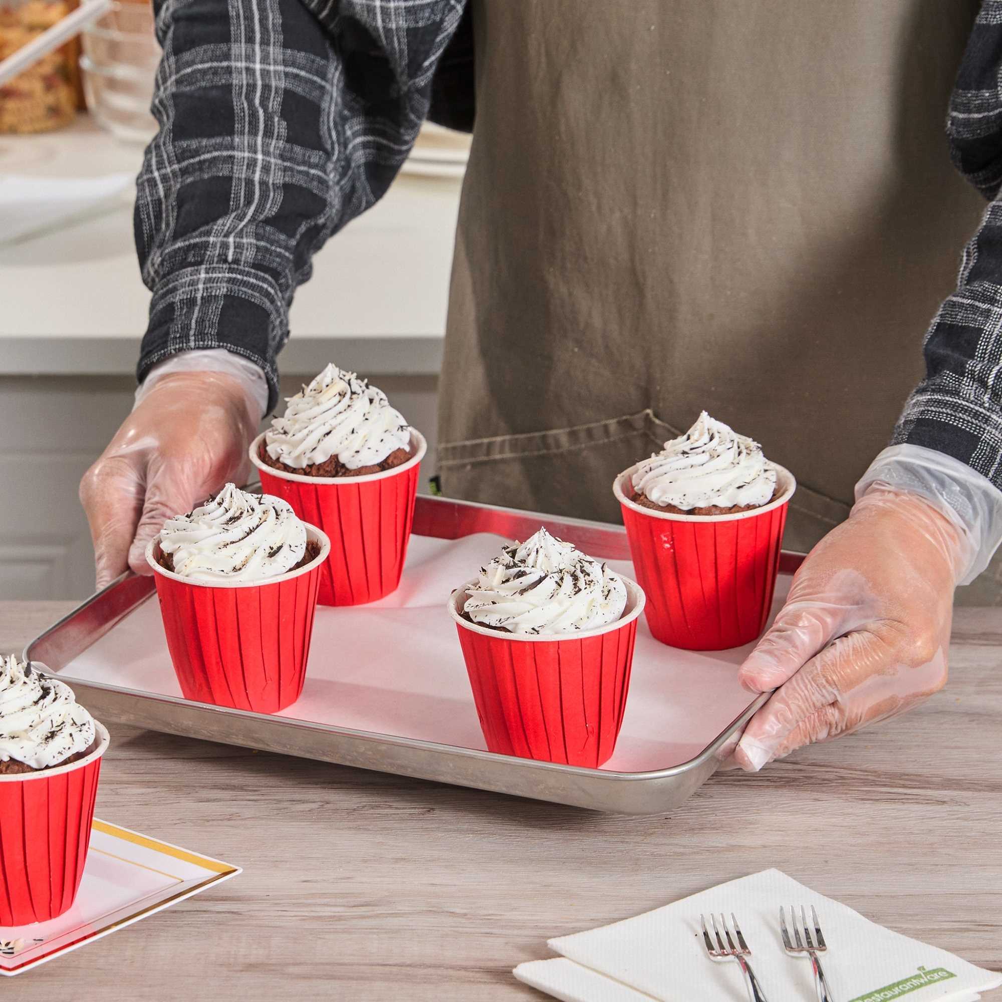 Panificio 4 oz Round Red Paper Tall Baking Cup - Pleated - 3" x 3" x 2 3/4" - 200 count box