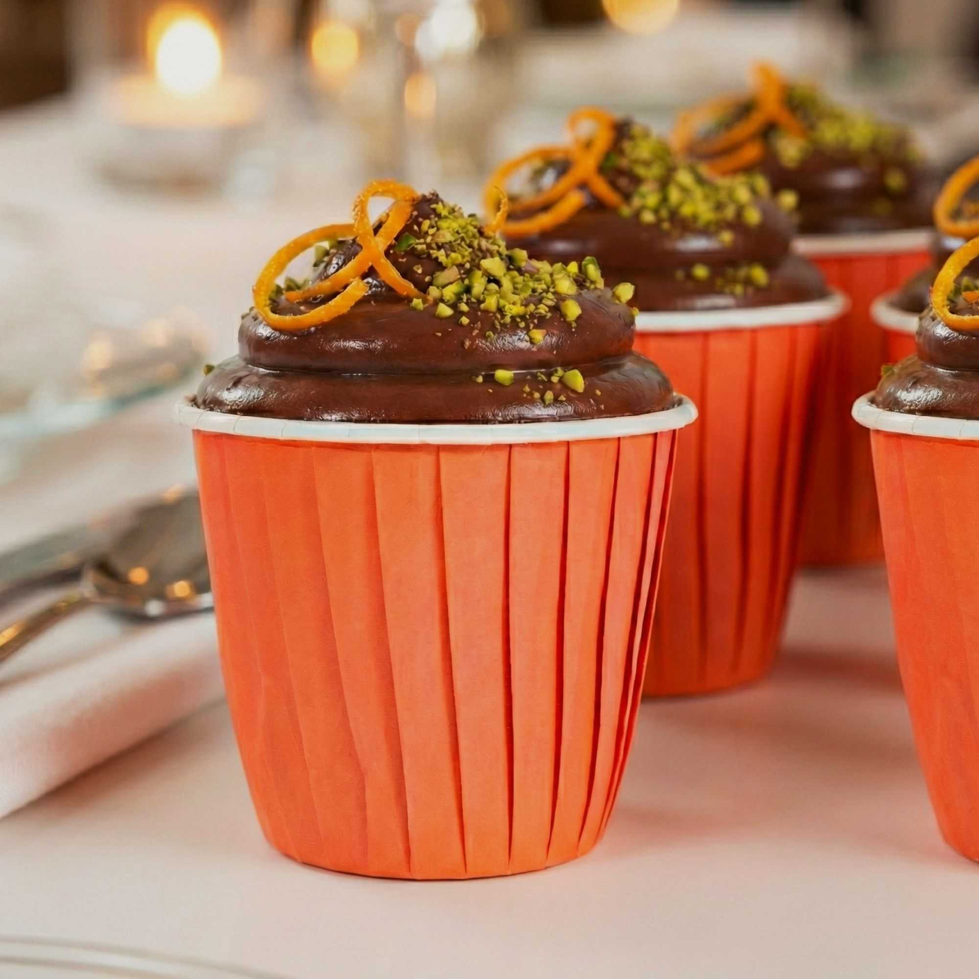 Panificio 4 oz Round Tangerine Orange Paper Tall Baking Cup - Pleated - 3" x 3" x 2 3/4" - 200 count box