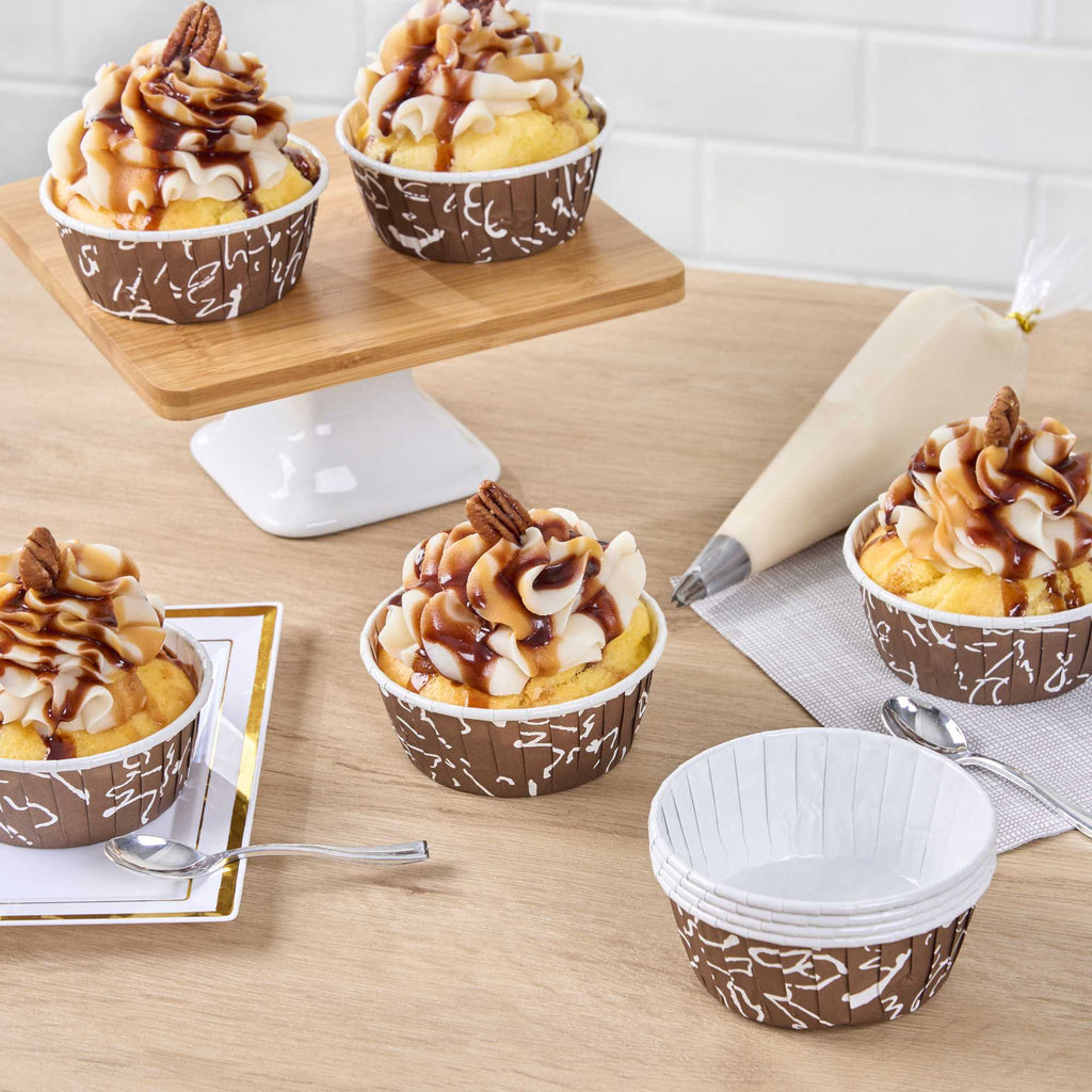 Panificio 5 oz Round Chocolate Wisp Paper Large Baking Cup - Pleated - 3 3/4" x 3 3/4" x 1 1/2" - 200 count box