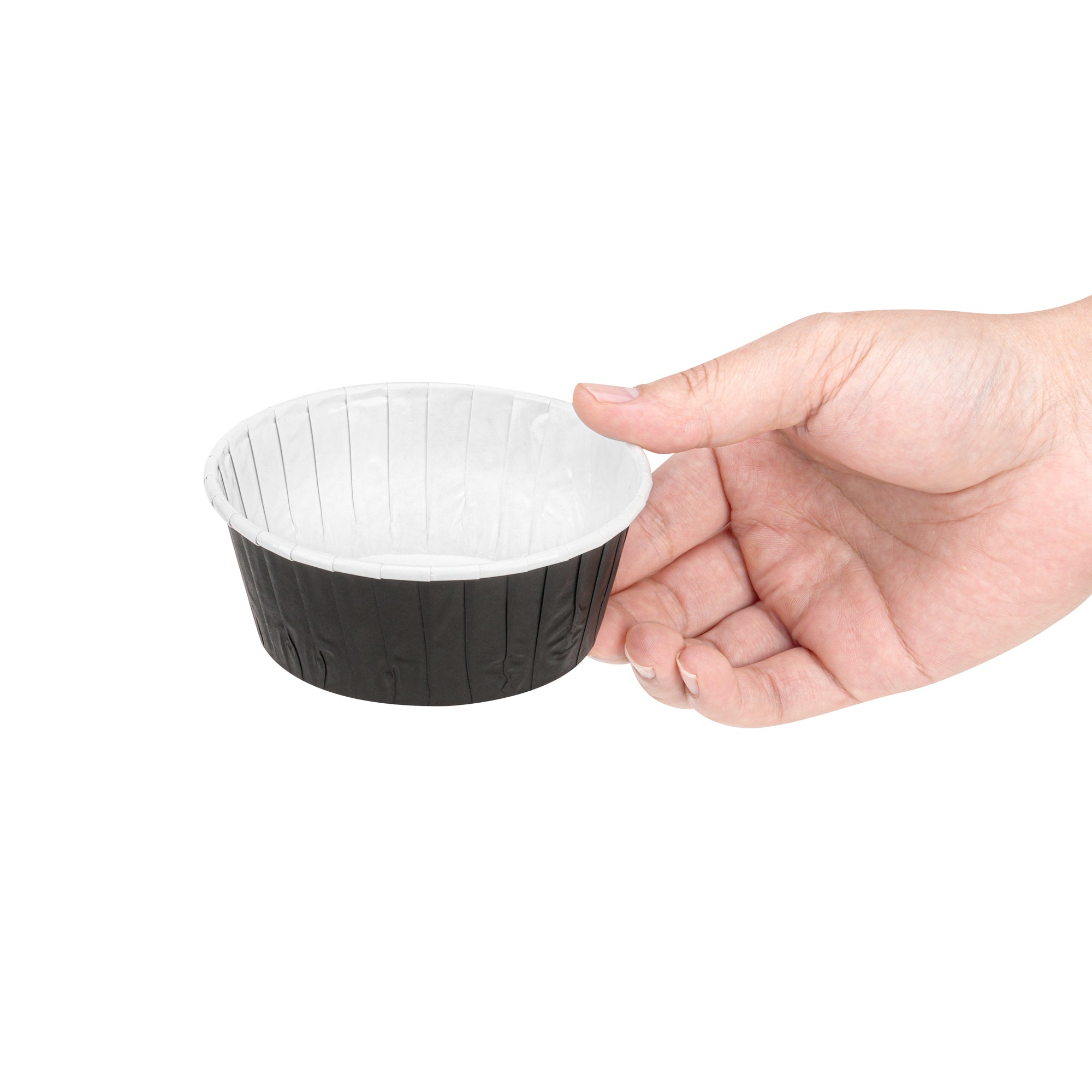 Panificio 5 oz Round Black Paper Large Baking Cup - Pleated - 3 3/4" x 3 3/4" x 1 1/2" - 200 count box