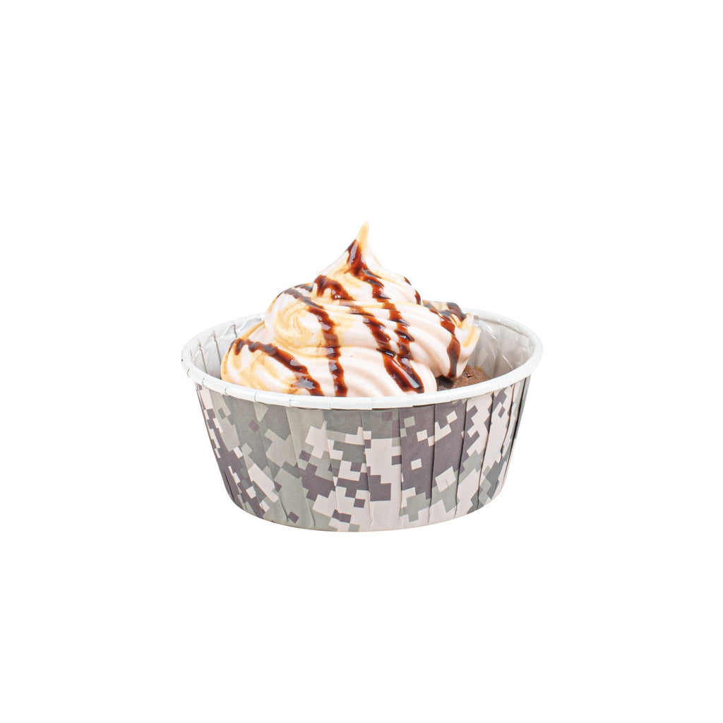 Panificio 5 oz Round Camouflage Paper Large Baking Cup - Pleated - 3 3/4" x 3 3/4" x 1 1/2" - 200 count box