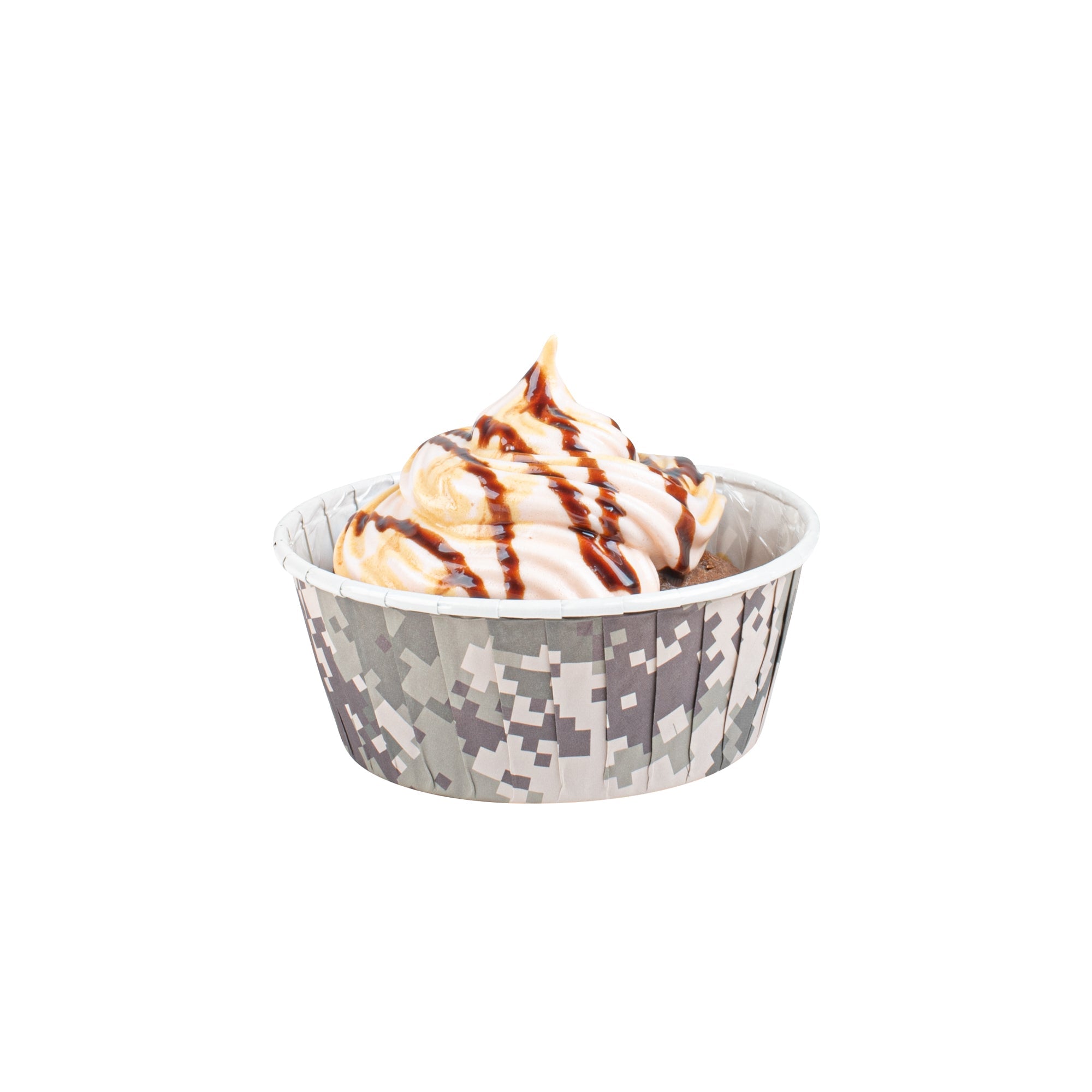Panificio 5 oz Round Camouflage Paper Large Baking Cup - Pleated - 3 3/4" x 3 3/4" x 1 1/2" - 200 count box