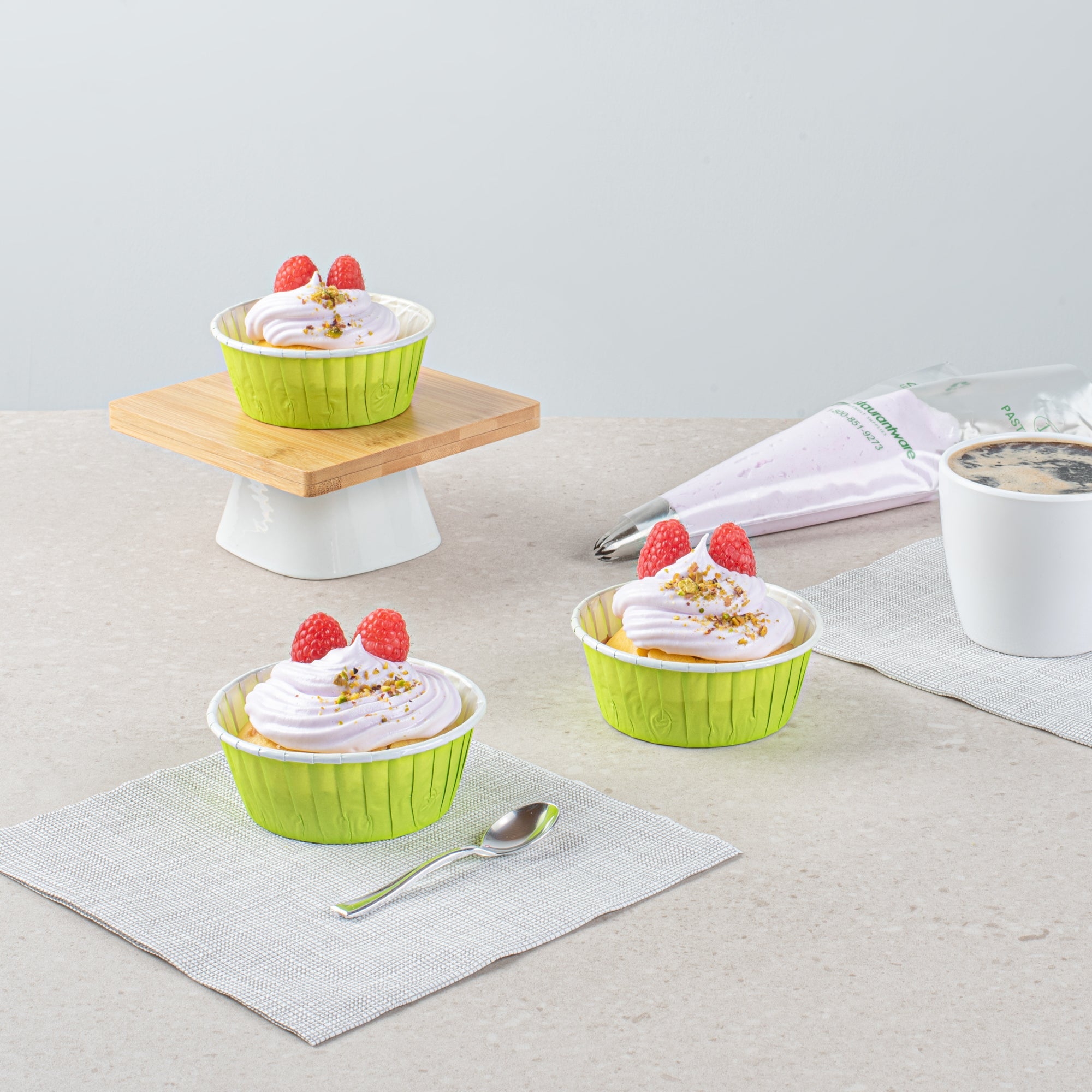 Panificio 5 oz Round Eco Green Paper Large Baking Cup - Pleated - 3 3/4" x 3 3/4" x 1 1/2" - 200 count box