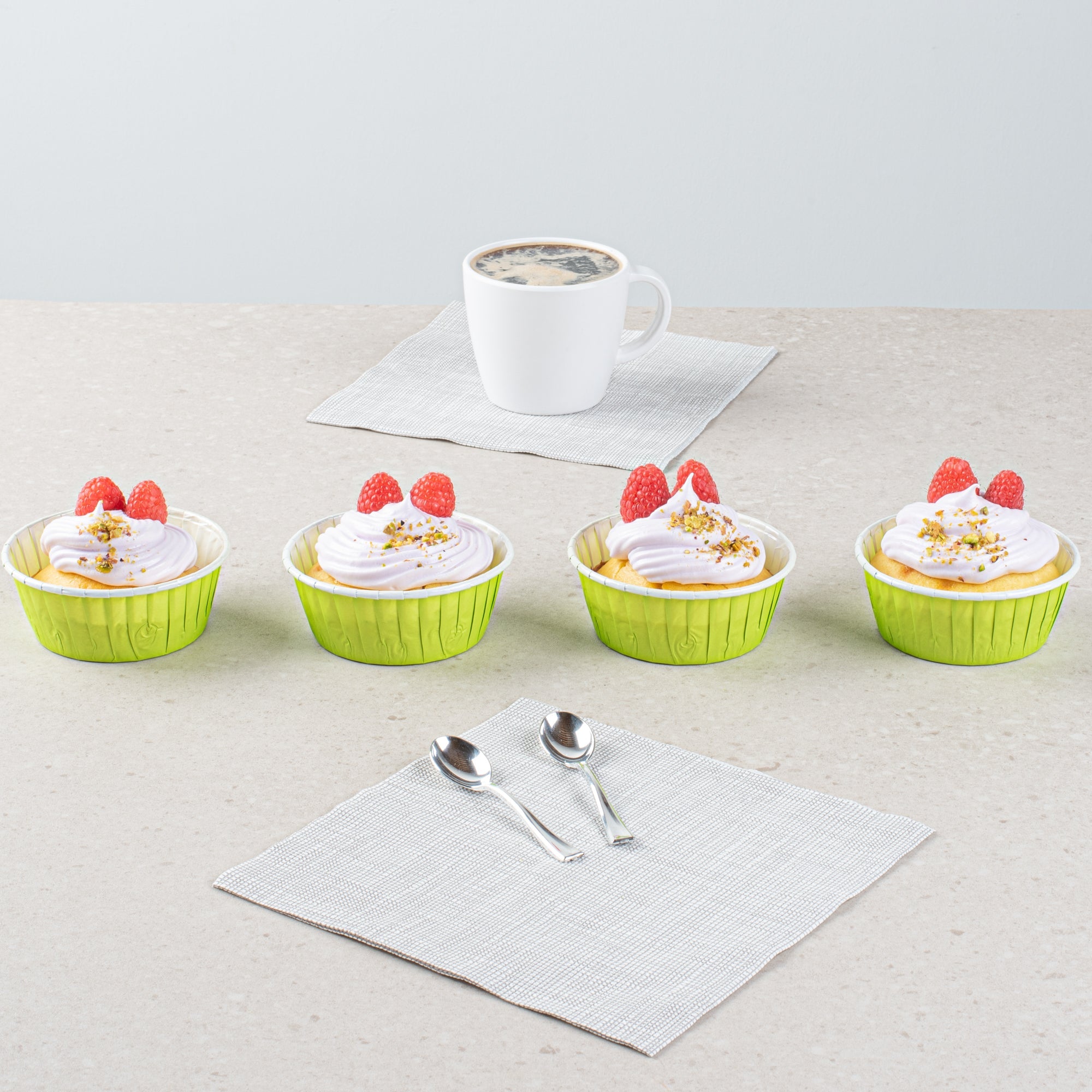 Panificio 5 oz Round Eco Green Paper Large Baking Cup - Pleated - 3 3/4" x 3 3/4" x 1 1/2" - 200 count box