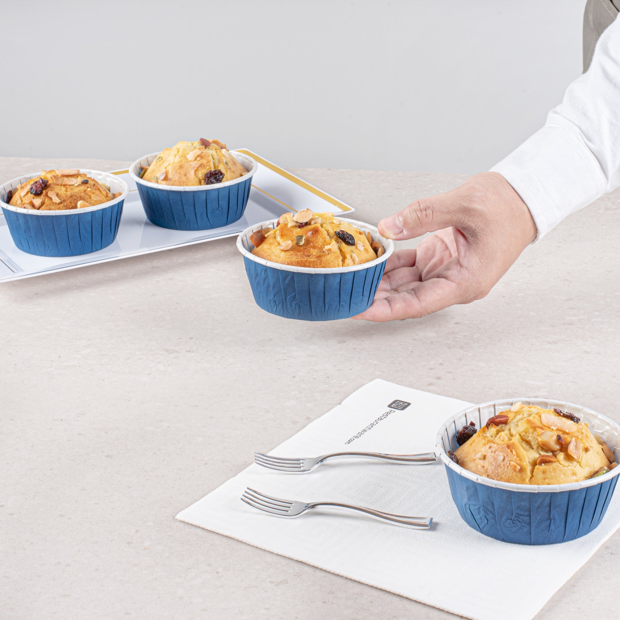 Panificio 5 oz Round Midnight Blue Paper Large Baking Cup - Pleated - 3 3/4" x 3 3/4" x 1 1/2" - 200 count box