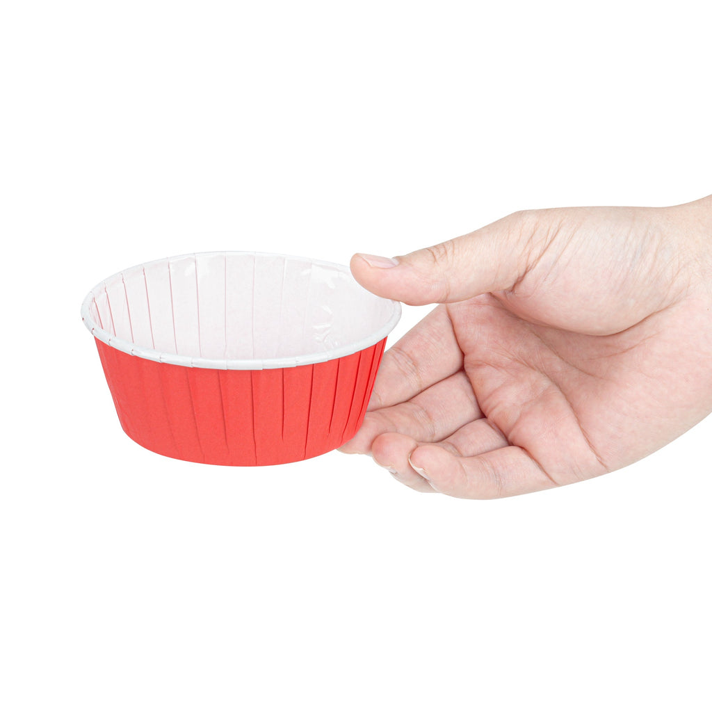 Panificio 5 oz Round Red Paper Large Baking Cup - Pleated - 3 3/4" x 3 3/4" x 1 1/2" - 200 count box