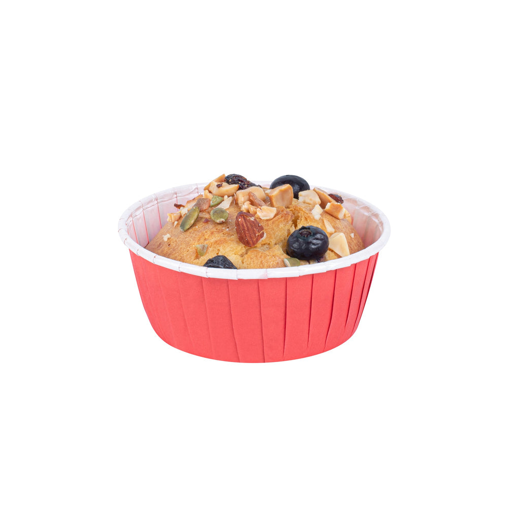 Panificio 5 oz Round Red Paper Large Baking Cup - Pleated - 3 3/4" x 3 3/4" x 1 1/2" - 200 count box