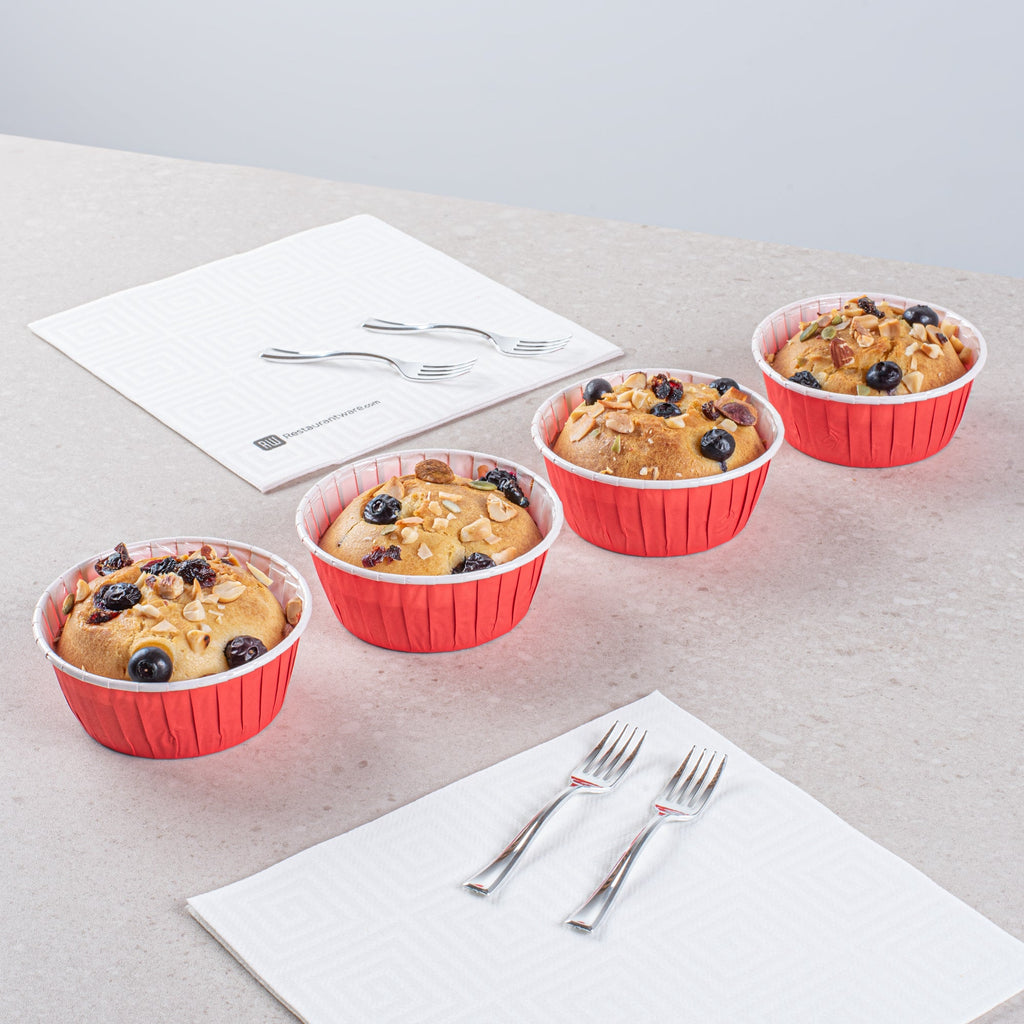 Panificio 5 oz Round Red Paper Large Baking Cup - Pleated - 3 3/4" x 3 3/4" x 1 1/2" - 200 count box