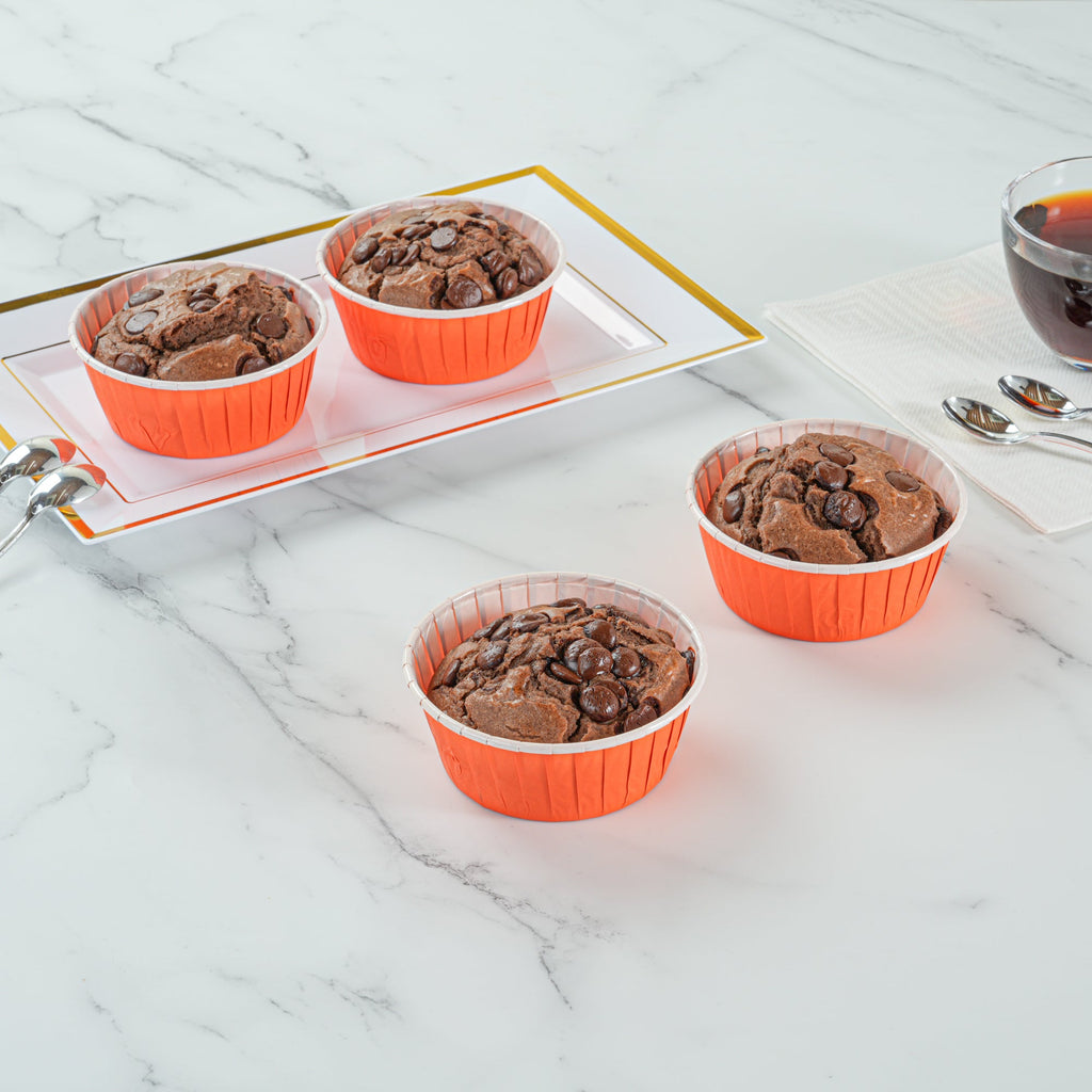 Panificio 5 oz Round Tangerine Orange Paper Large Baking Cup - Pleated - 3 3/4" x 3 3/4" x 1 1/2" - 200 count box