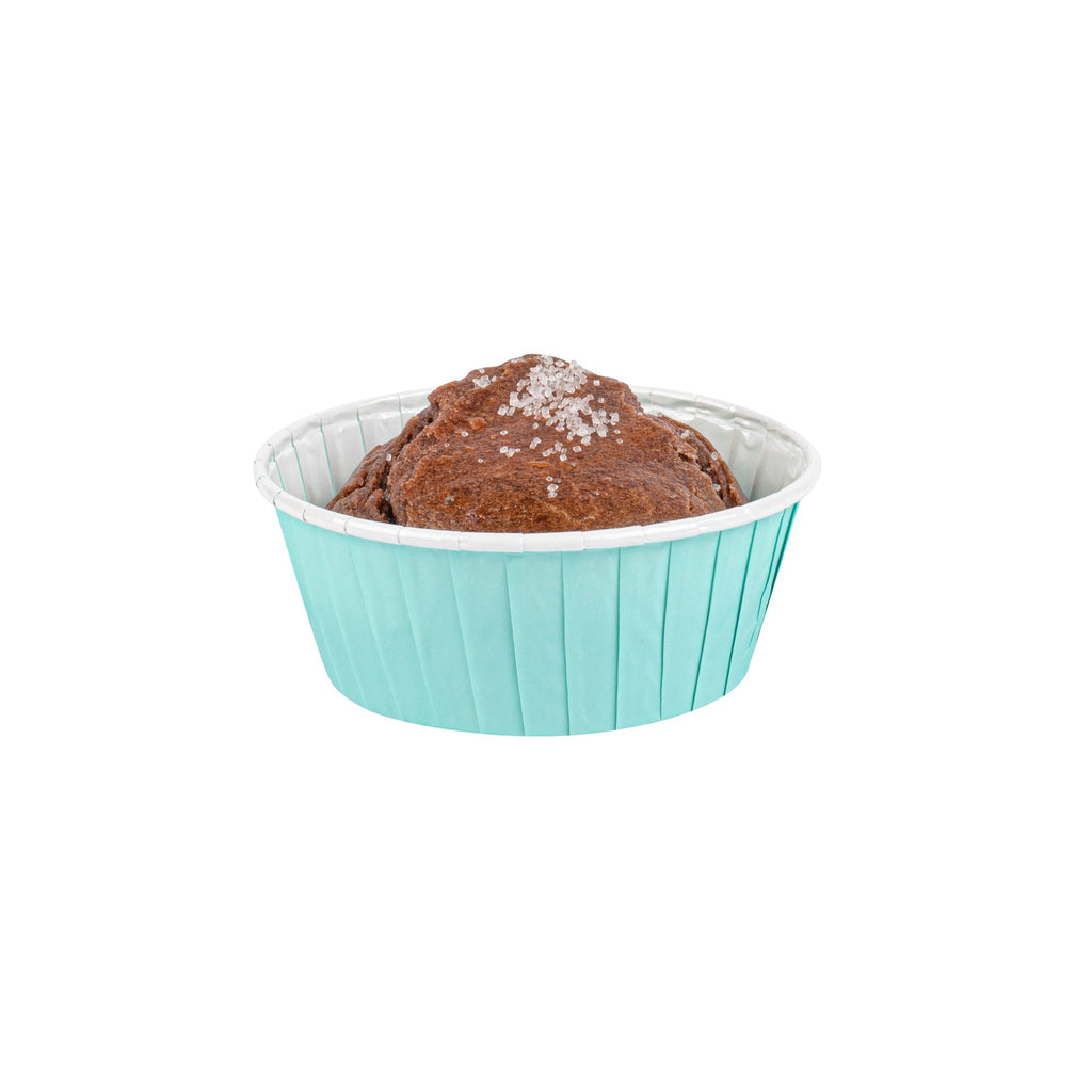 Panificio 5 oz Round Turquoise Paper Large Baking Cup - Pleated - 3 3/4" x 3 3/4" x 1 1/2" - 200 count box