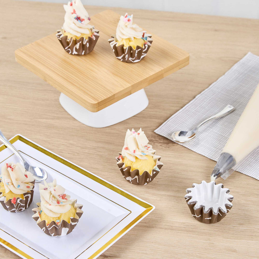 Panificio 0.4 oz Round Chocolate Wisp Paper Mini Baking Cup - Flared - 2" x 2" x 1/2" - 200 count box