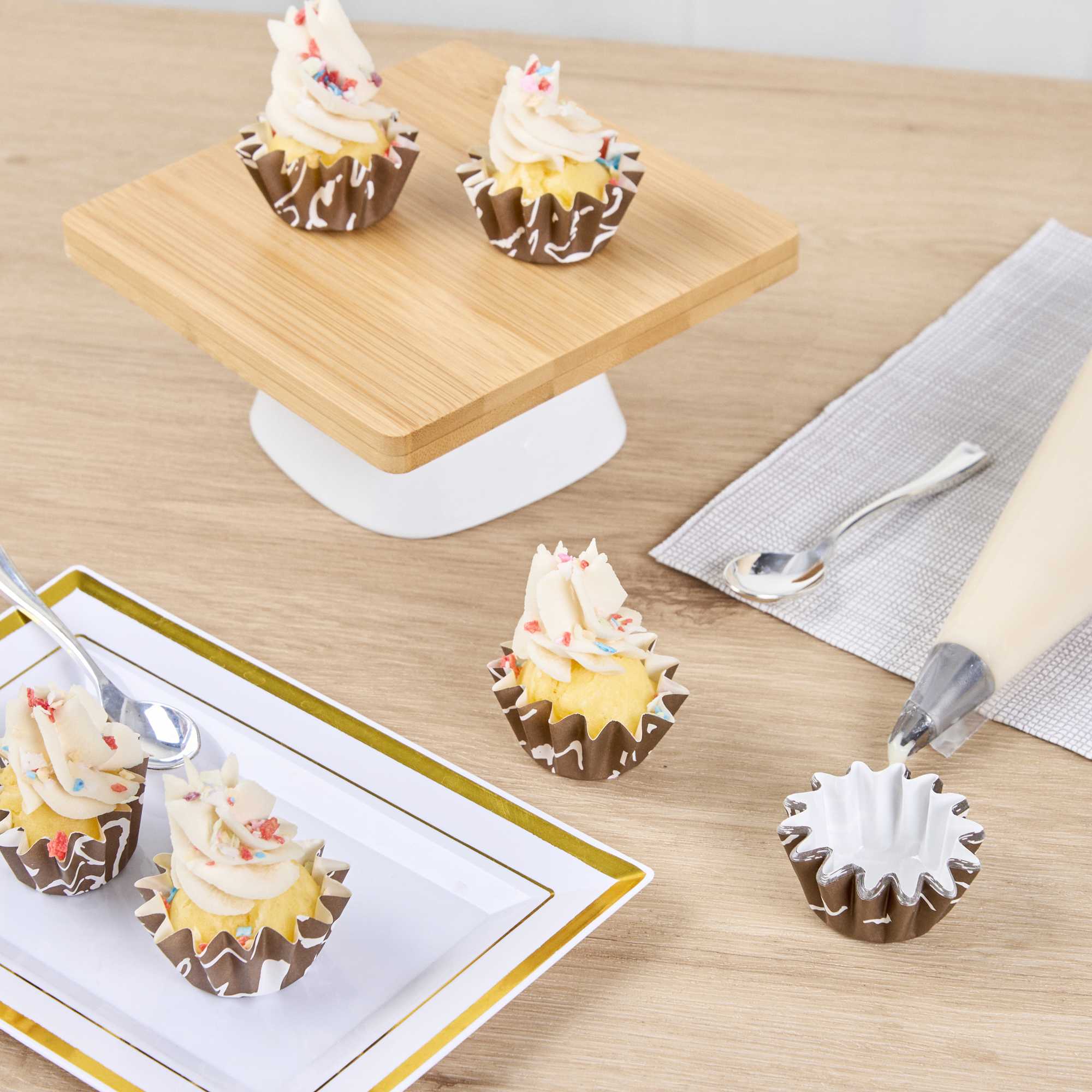 Panificio 0.4 oz Round Chocolate Wisp Paper Mini Baking Cup - Flared - 2" x 2" x 1/2" - 200 count box