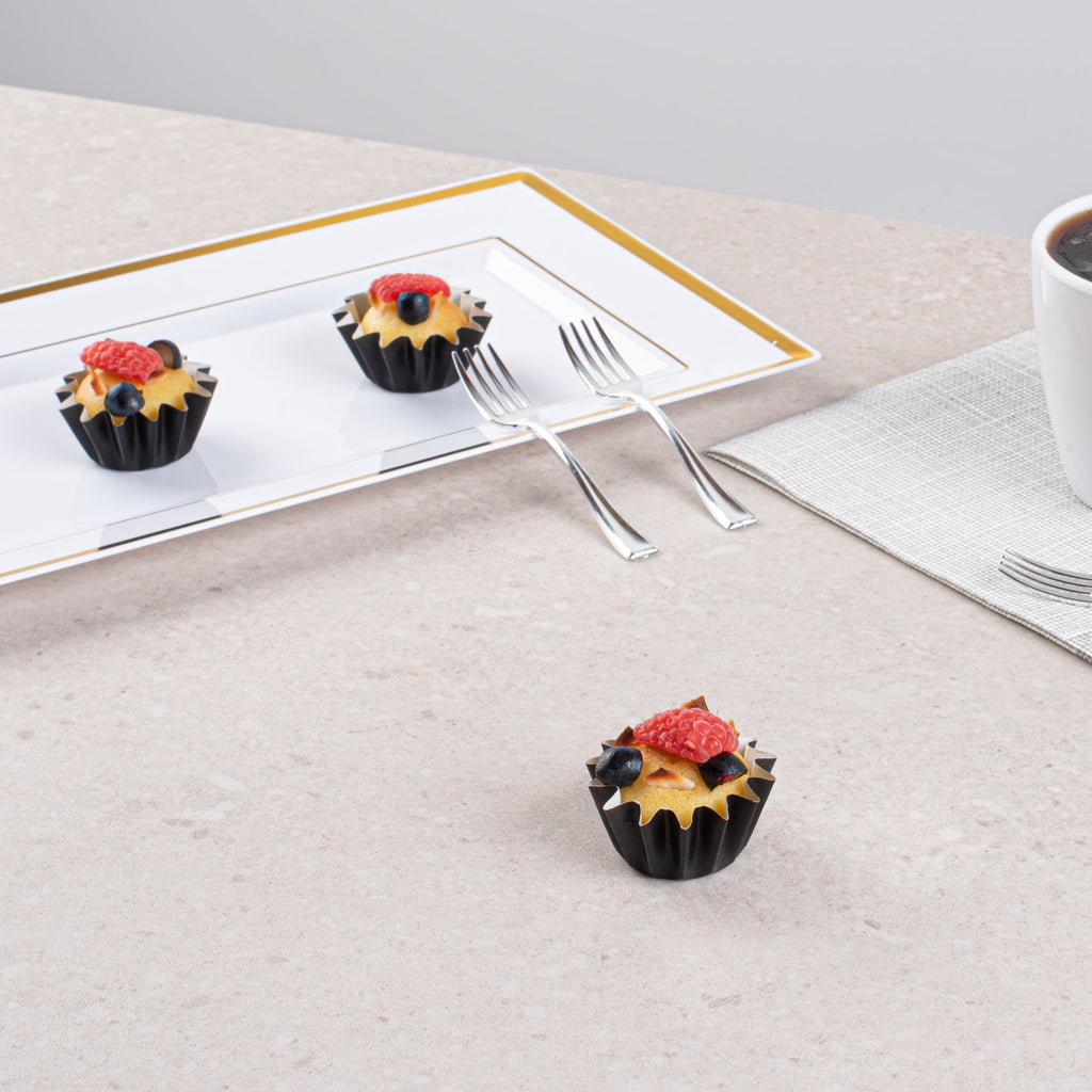 Panificio 0.4 oz Black Floral Paper Mini Baking Cup - Flared - 2" x 2" x 1/2" - 200 count box