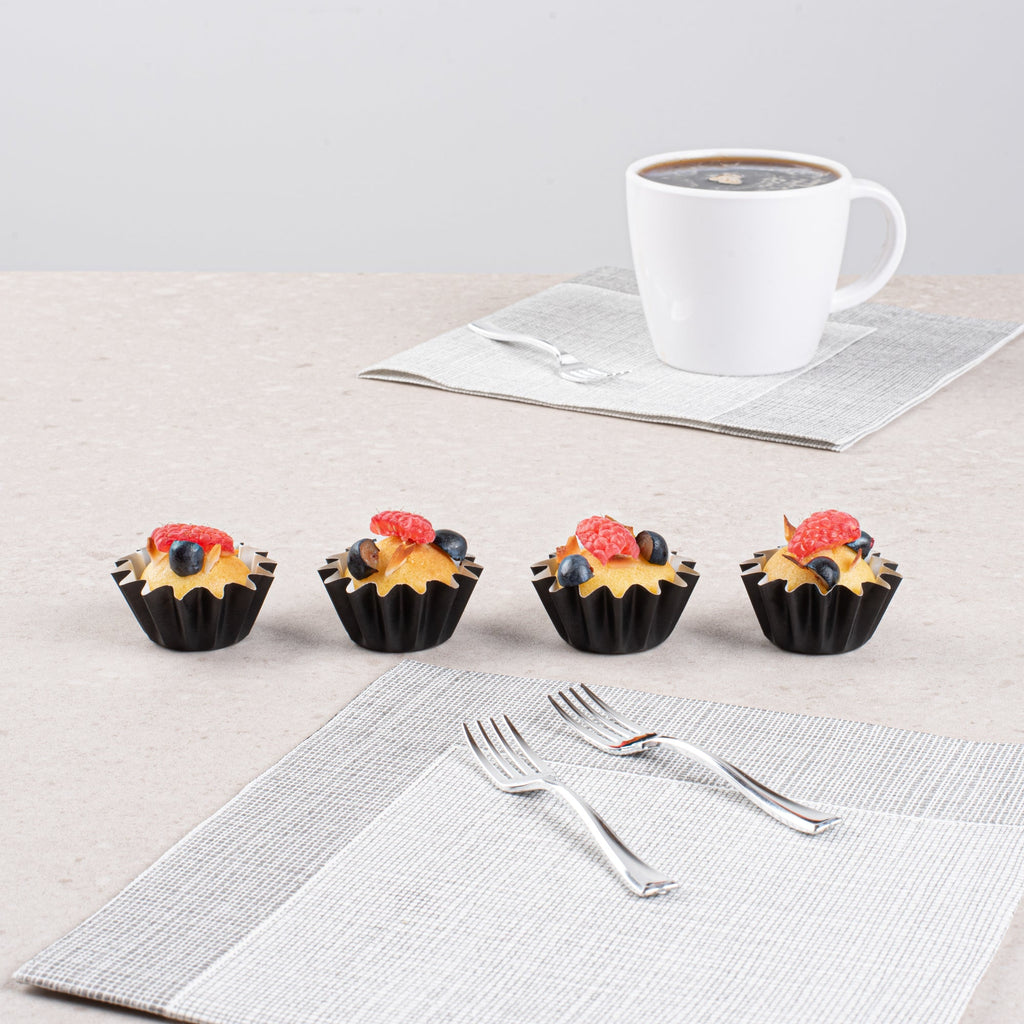 Panificio 0.4 oz Black Floral Paper Mini Baking Cup - Flared - 2" x 2" x 1/2" - 200 count box