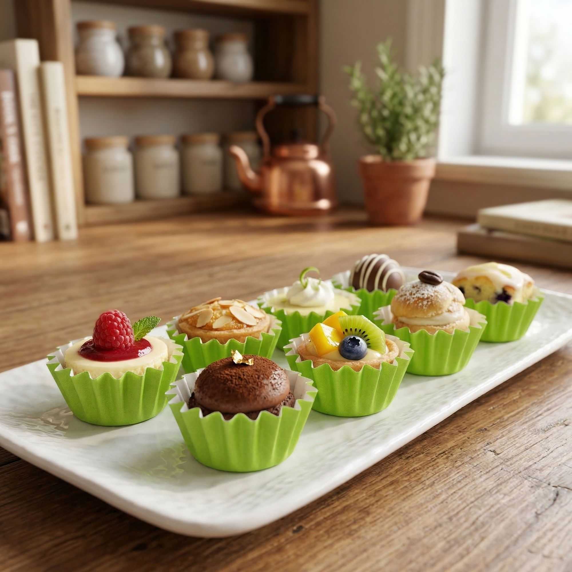 Panificio 0.4 oz Eco Green Floral Paper Mini Baking Cup - Flared - 2" x 2" x 1/2" - 200 count box