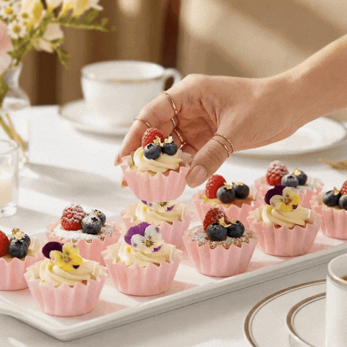 Panificio 0.4 oz Pink Floral Paper Mini Baking Cup - Flared - 2" x 2" x 1/2" - 200 count box