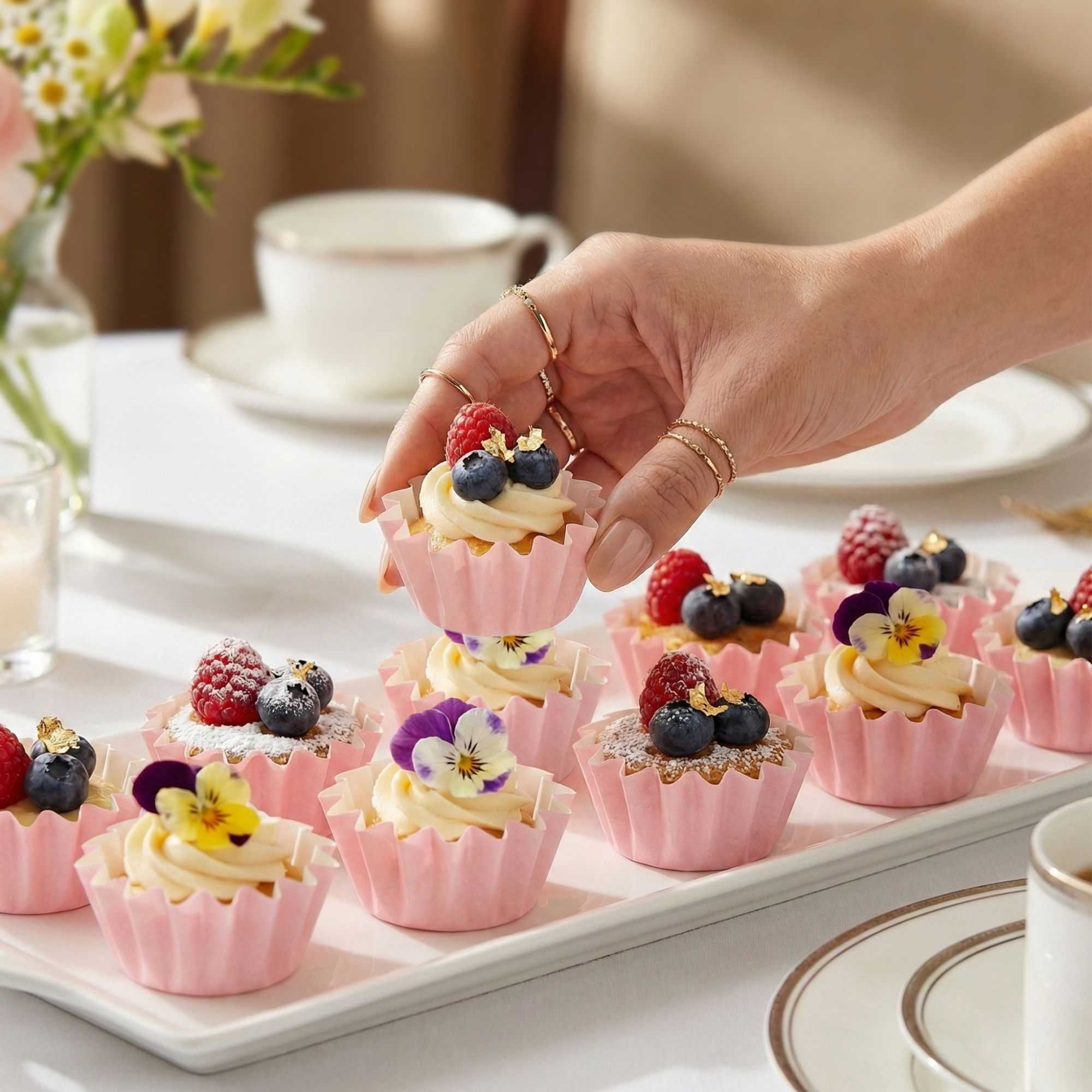 Panificio 0.4 oz Pink Floral Paper Mini Baking Cup - Flared - 2" x 2" x 1/2" - 200 count box