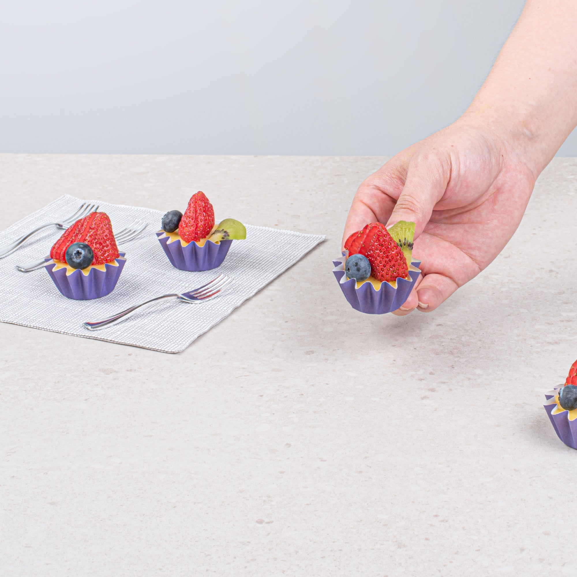 Panificio 0.4 oz Purple Floral Paper Mini Baking Cup - Flared - 2" x 2" x 1/2" - 200 count box
