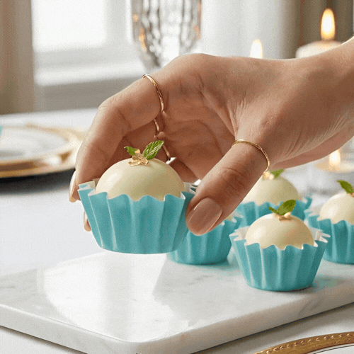 Panificio 0.4 oz Turquoise Floral Paper Mini Baking Cup - Flared - 2" x 2" x 1/2" - 200 count box