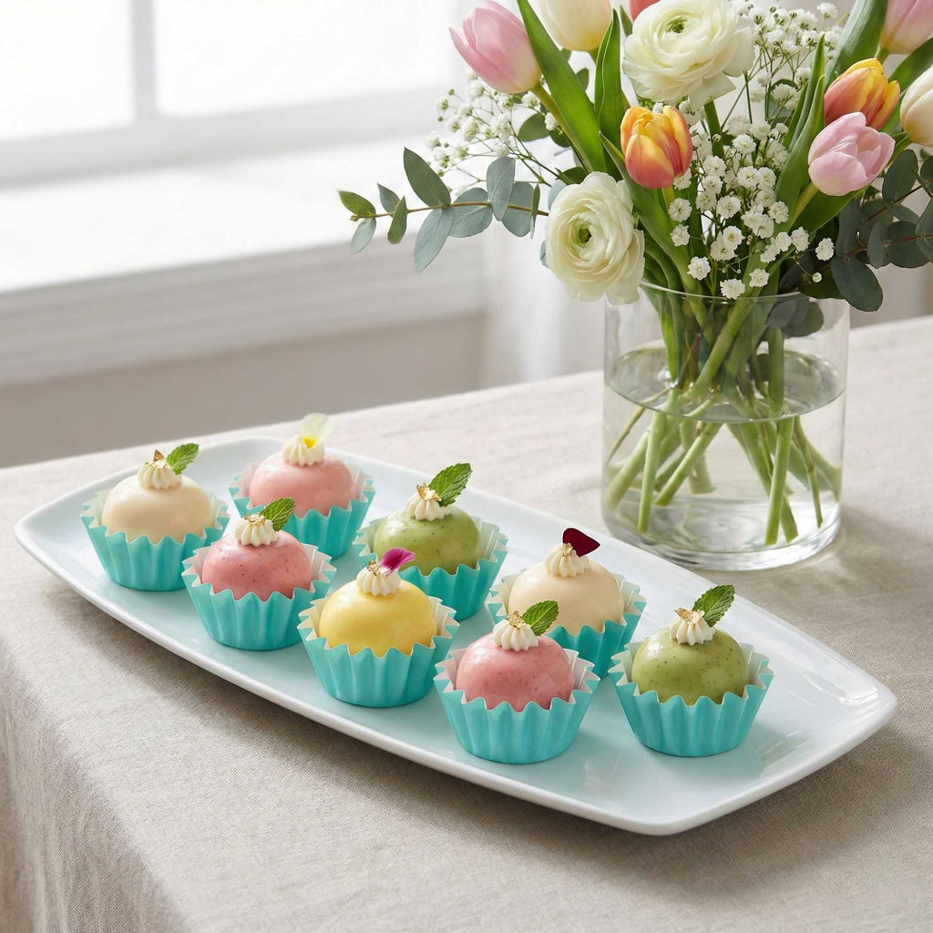 Panificio 0.4 oz Turquoise Floral Paper Mini Baking Cup - Flared - 2" x 2" x 1/2" - 200 count box