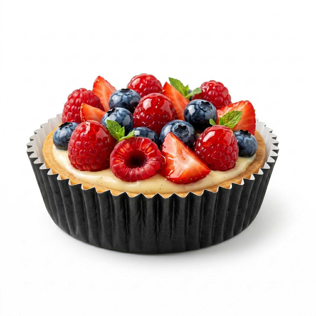 Panificio 4 oz Round Black Paper Baking Cup - Ridged - 3 1/2" x 3 1/2" x 1" - 200 count box