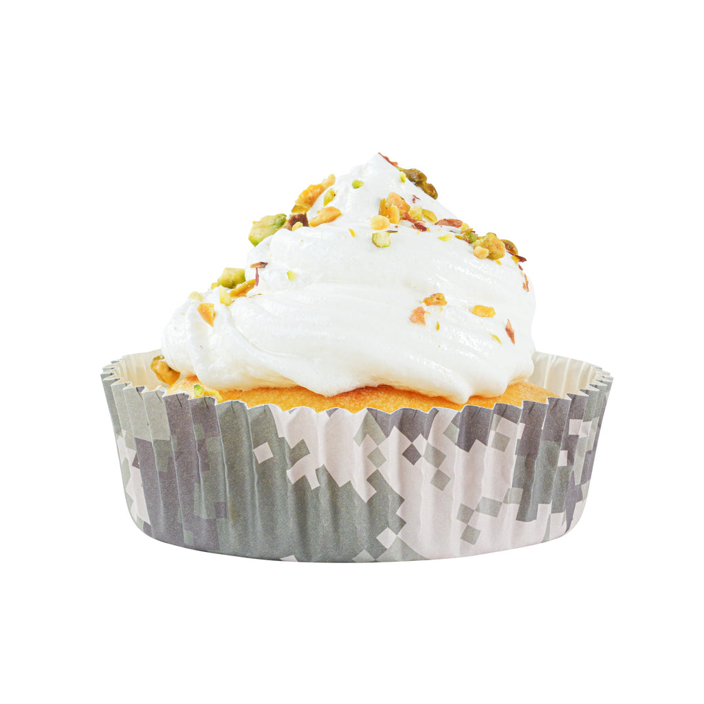 Panificio 4 oz Round Camouflage Paper Baking Cup - Ridged - 3 1/2" x 3 1/2" x 1" - 200 count box