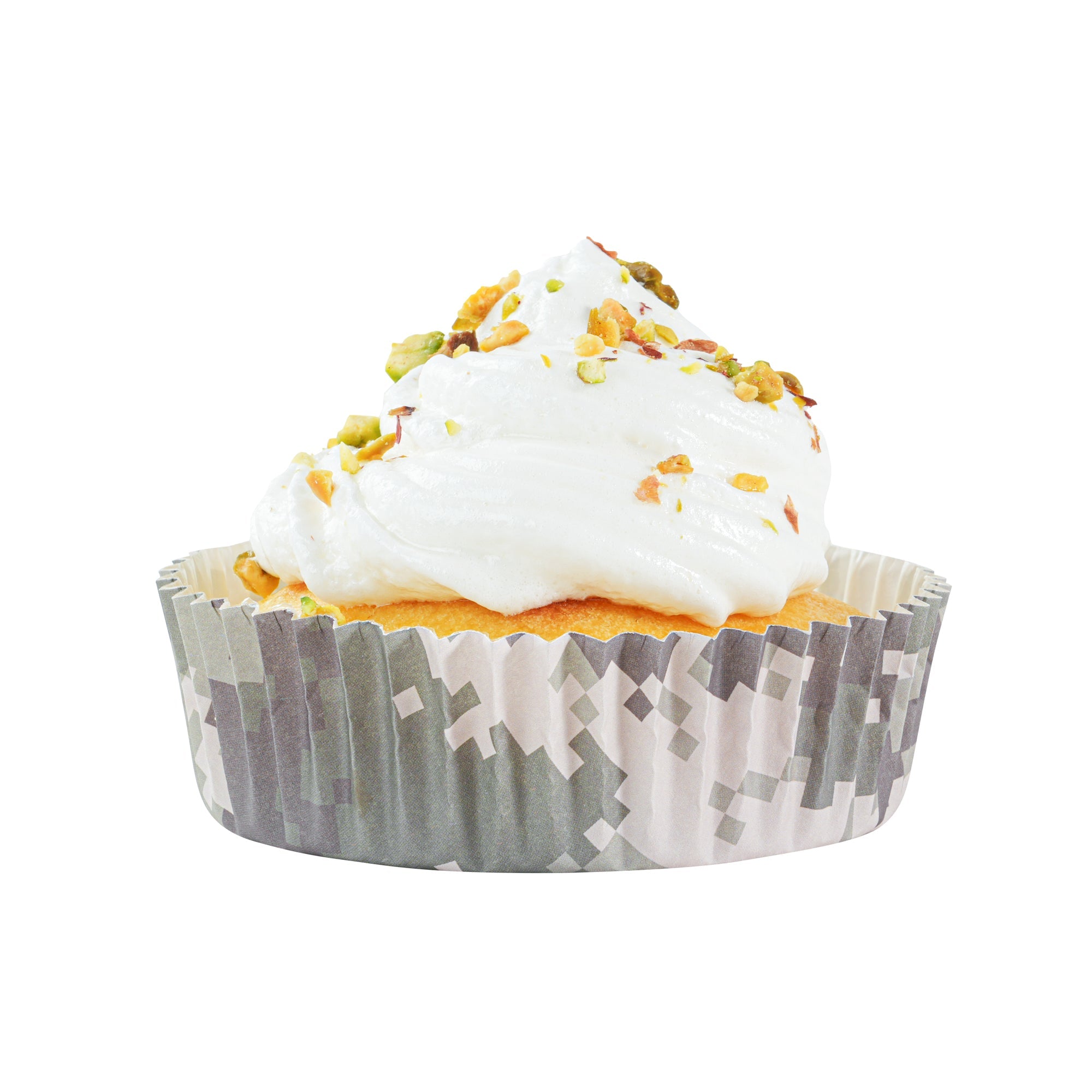 Panificio 4 oz Round Camouflage Paper Baking Cup - Ridged - 3 1/2" x 3 1/2" x 1" - 200 count box