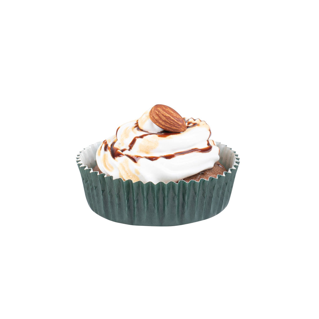 Panificio 4 oz Round Forest Green Paper Baking Cup - Ridged - 3 1/2" x 3 1/2" x 1" - 200 count box