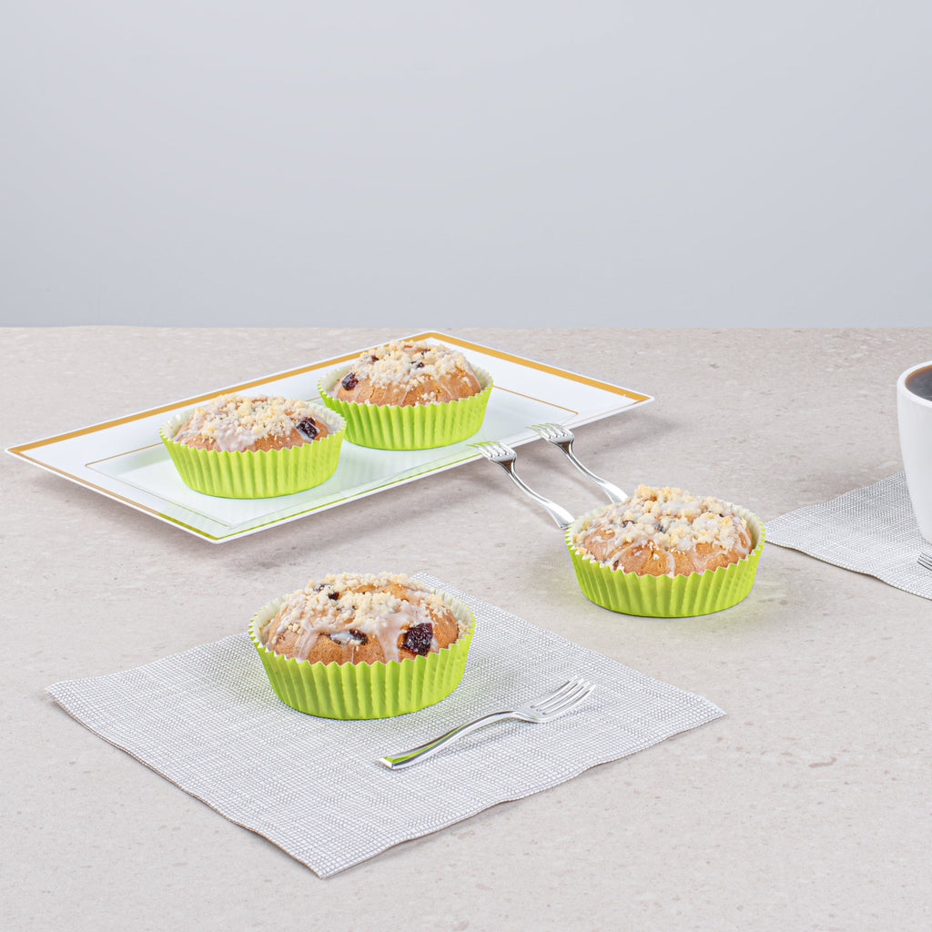 Panificio 4 oz Round Eco Green Paper Baking Cup - Ridged - 3 1/2" x 3 1/2" x 1" - 200 count box