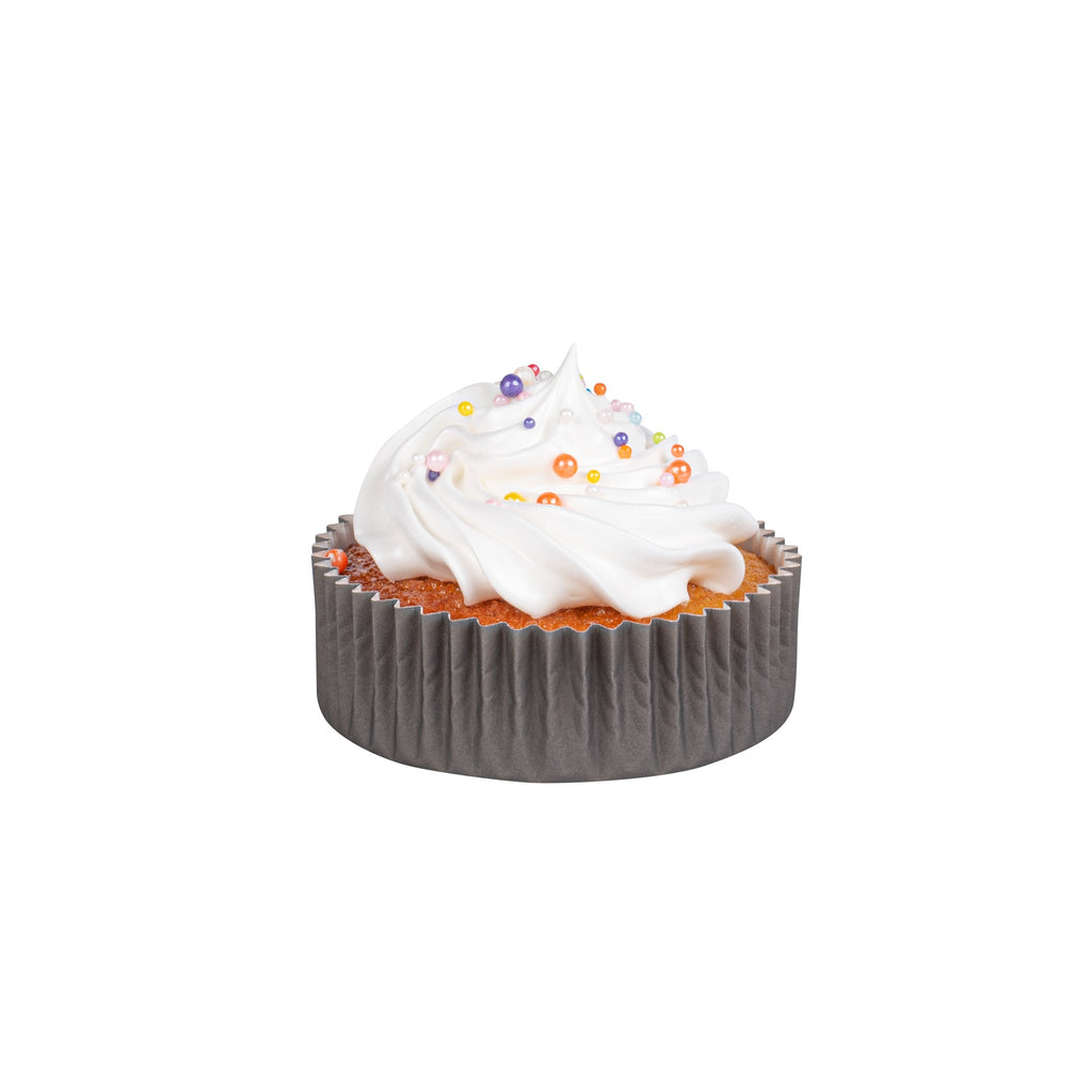 Panificio 4 oz Round Gray Paper Baking Cup - Ridged - 3 1/2" x 3 1/2" x 1" - 200 count box