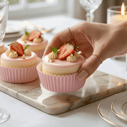 Panificio 4 oz Round Pink Paper Baking Cup - Ridged - 3 1/2" x 3 1/2" x 1" - 200 count box