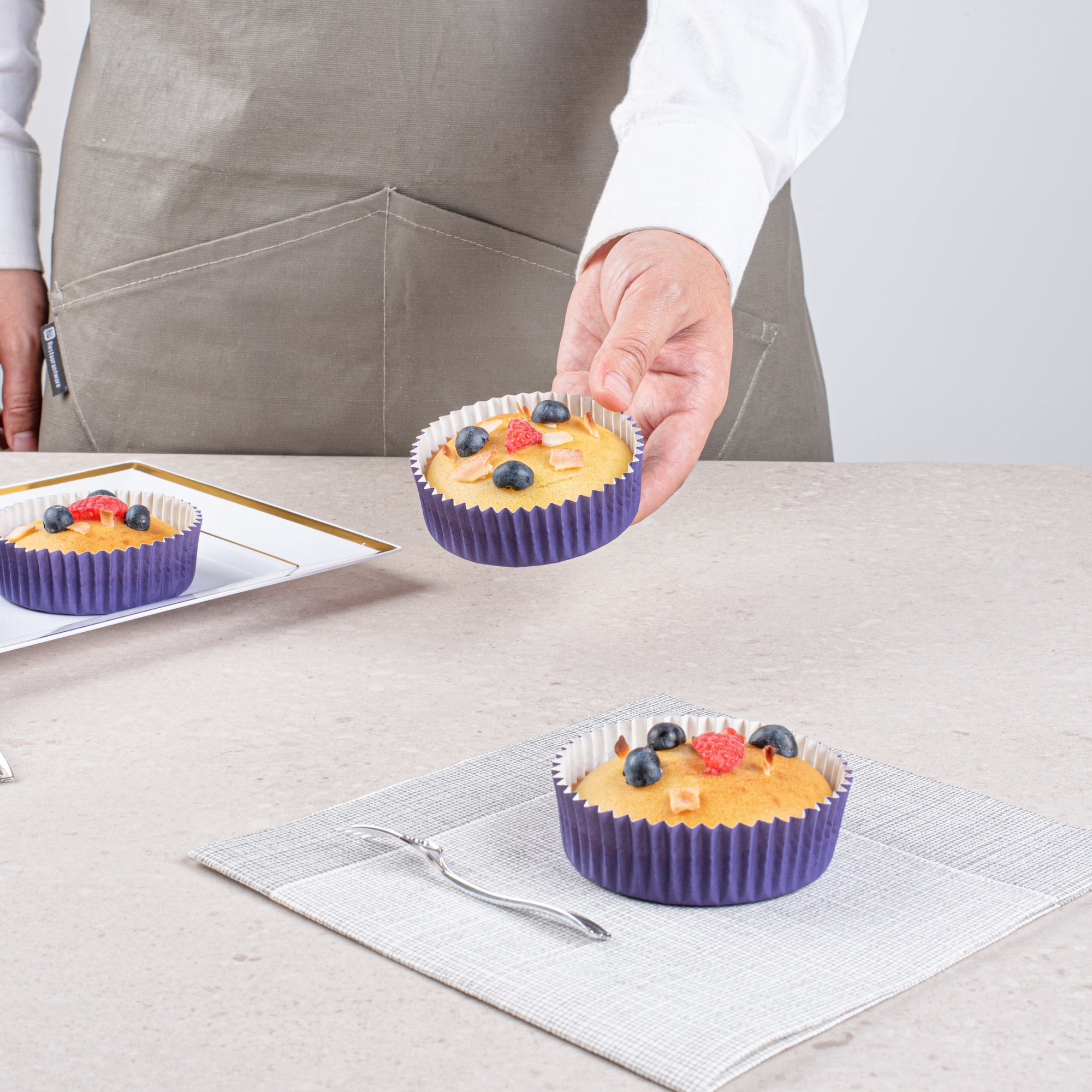Panificio 4 oz Round Purple Paper Baking Cup - Ridged - 3 1/2" x 3 1/2" x 1" - 200 count box