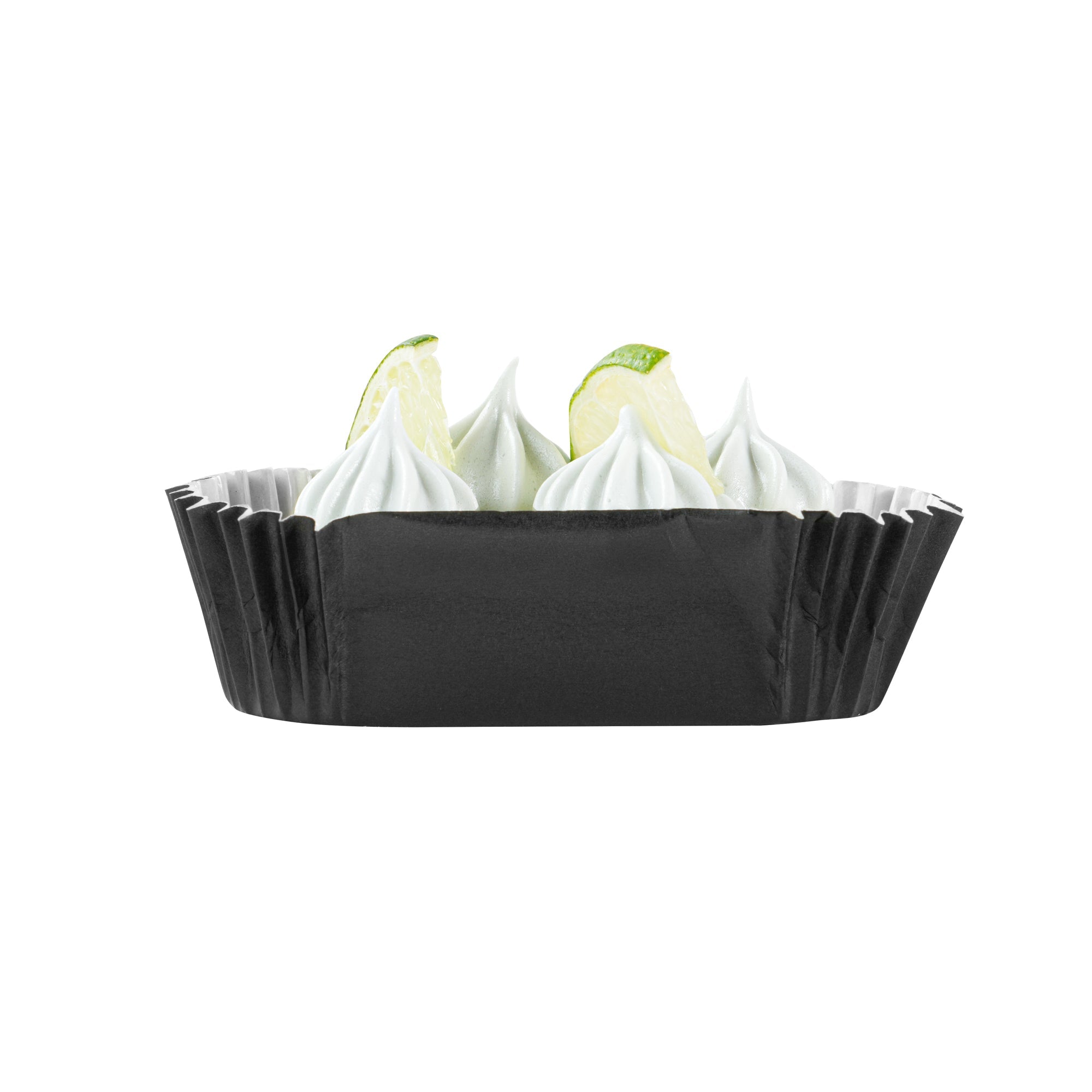 Panificio 1 oz Elliptical Black Paper Regular Baking Cup - Ridged - 3 1/2" x 1 1/2" x 3/4" - 200 count box