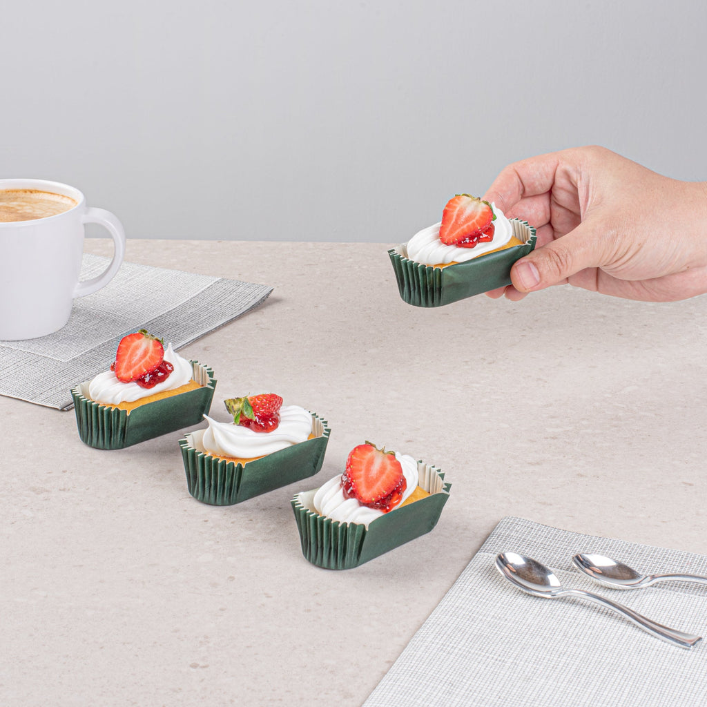 Panificio 1 oz Elliptical Forest Green Paper Regular Baking Cup - Ridged - 3 1/2" x 1 1/2" x 3/4" - 200 count box
