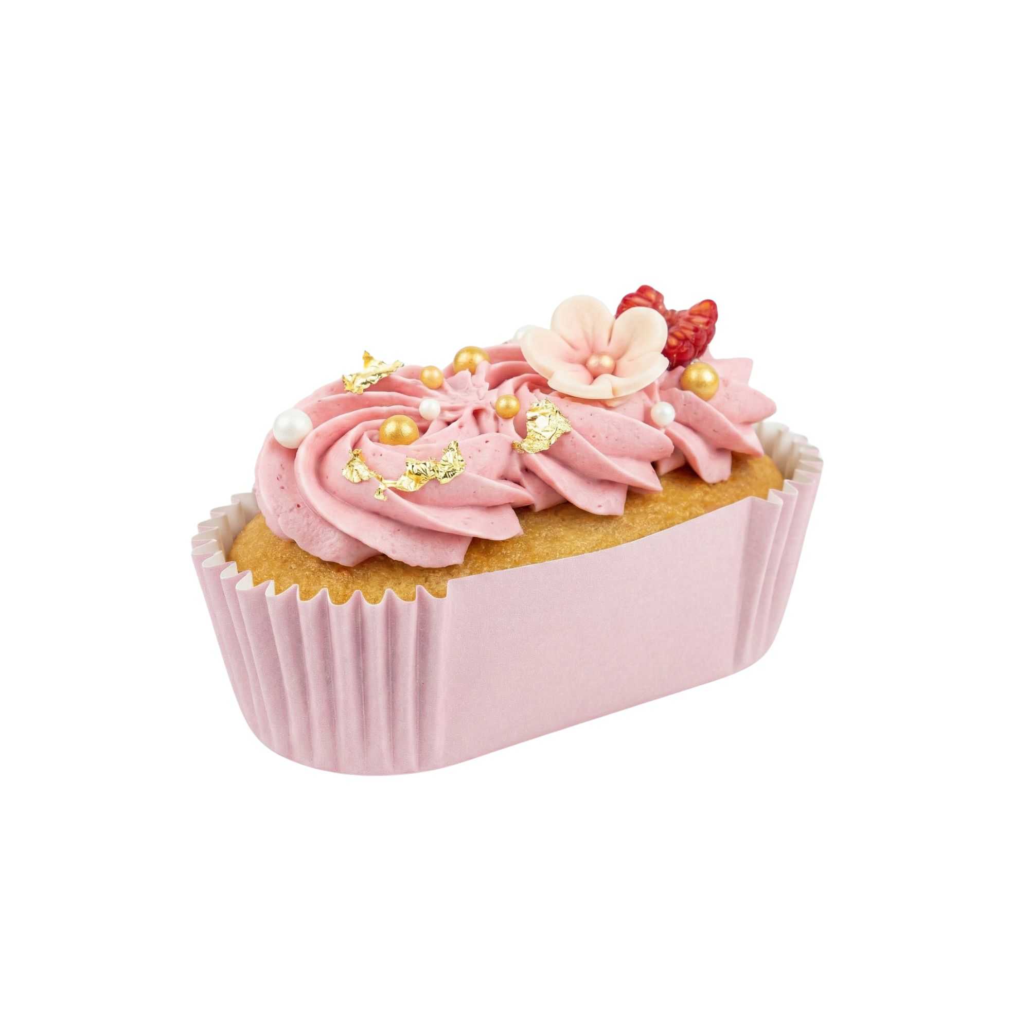 Panificio 1 oz Elliptical Pink Paper Regular Baking Cup - Ridged - 3 1/2" x 1 1/2" x 3/4" - 200 count box