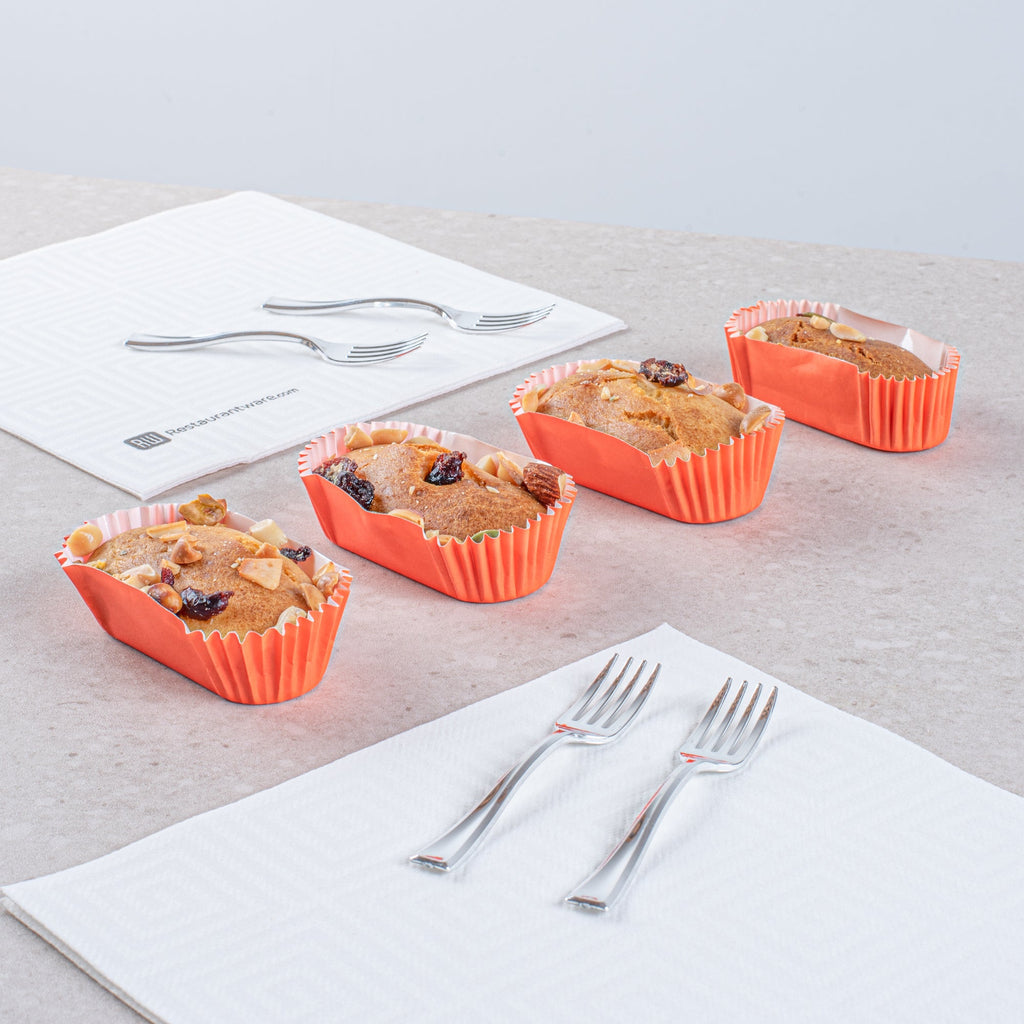 Panificio 1 oz Elliptical Tangerine Orange Paper Regular Baking Cup - Ridged - 3 1/2" x 1 1/2" x 3/4" - 200 count box