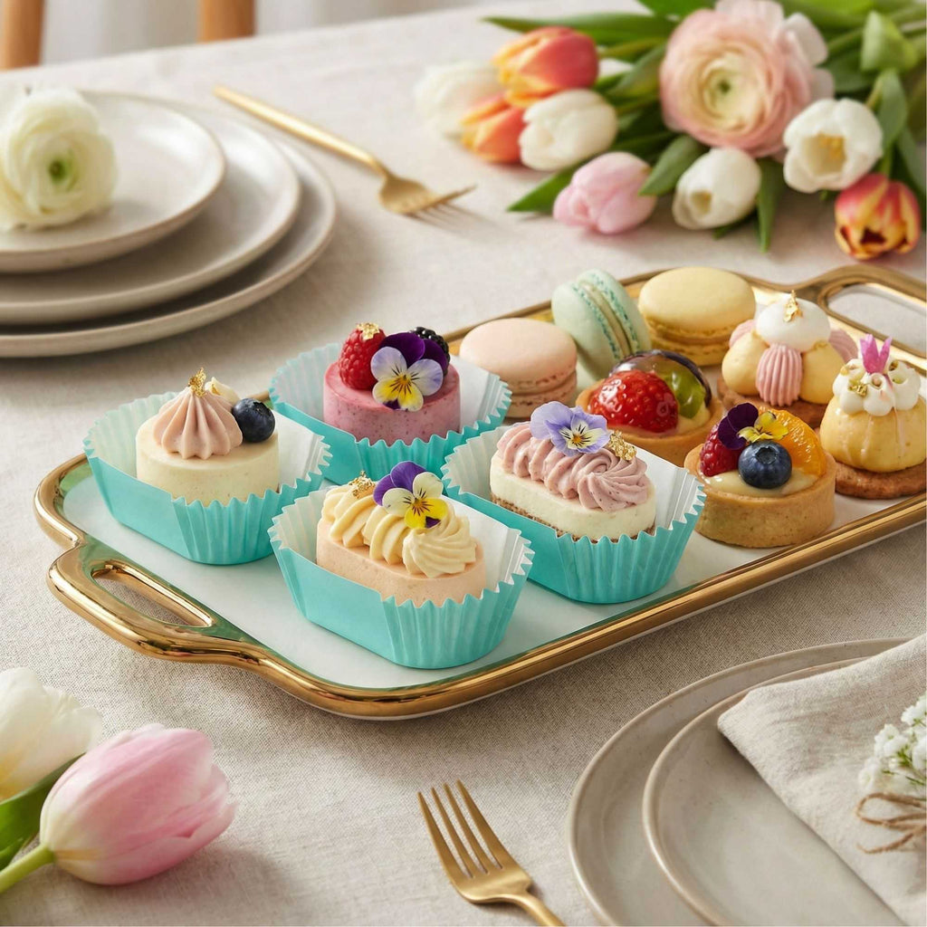Panificio 1 oz Elliptical Turquoise Paper Regular Baking Cup - Ridged - 3 1/2" x 1 1/2" x 3/4" - 200 count box