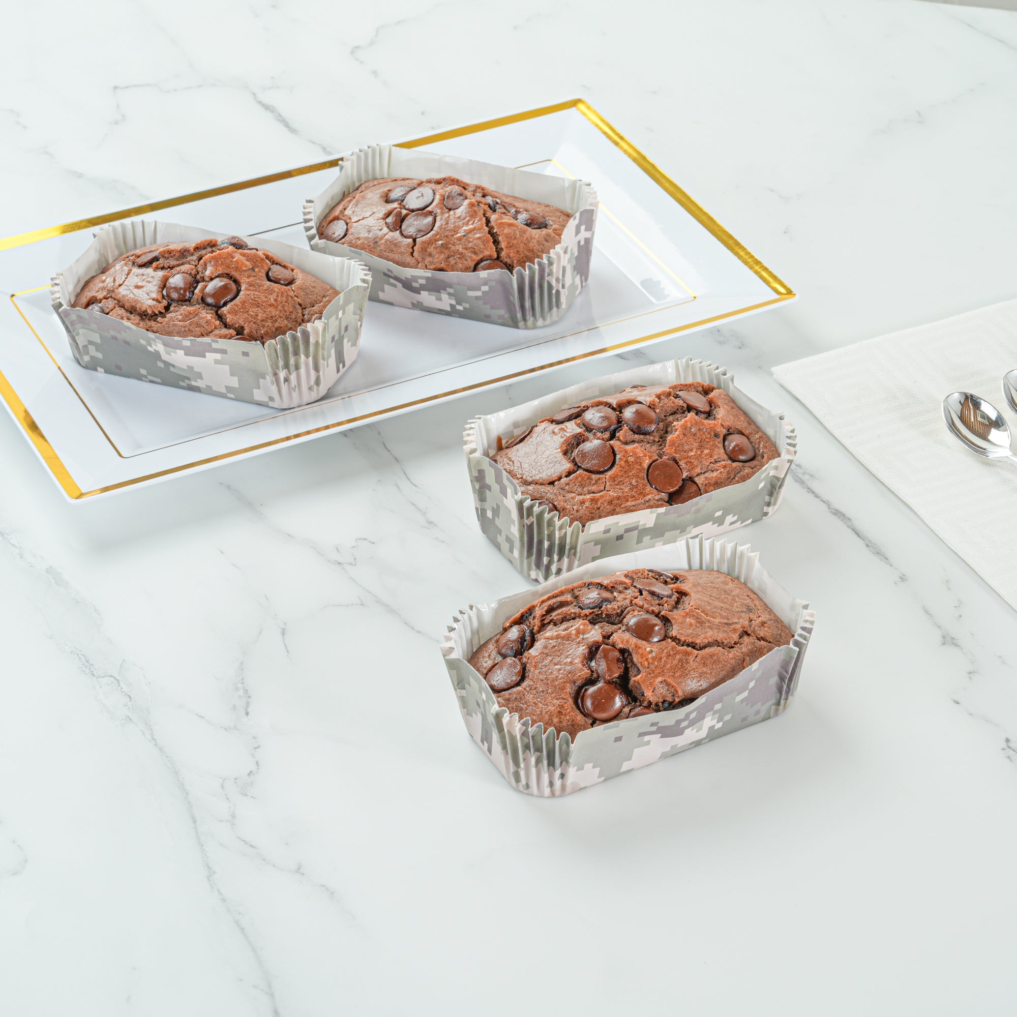 Panificio 5 oz Elliptical Camouflage Paper Large Baking Cup - Ridged - 4 1/2" x 2 1/2" x 1 1/4" - 200 count box